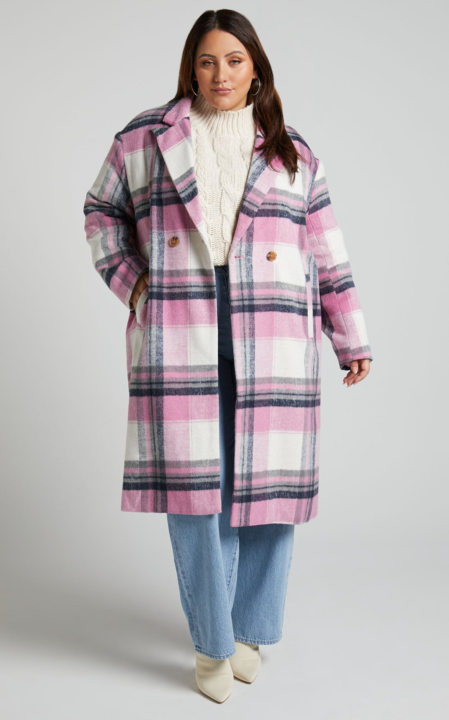 Mariam Coat - Double Breasted Coat in Purple Navy Check