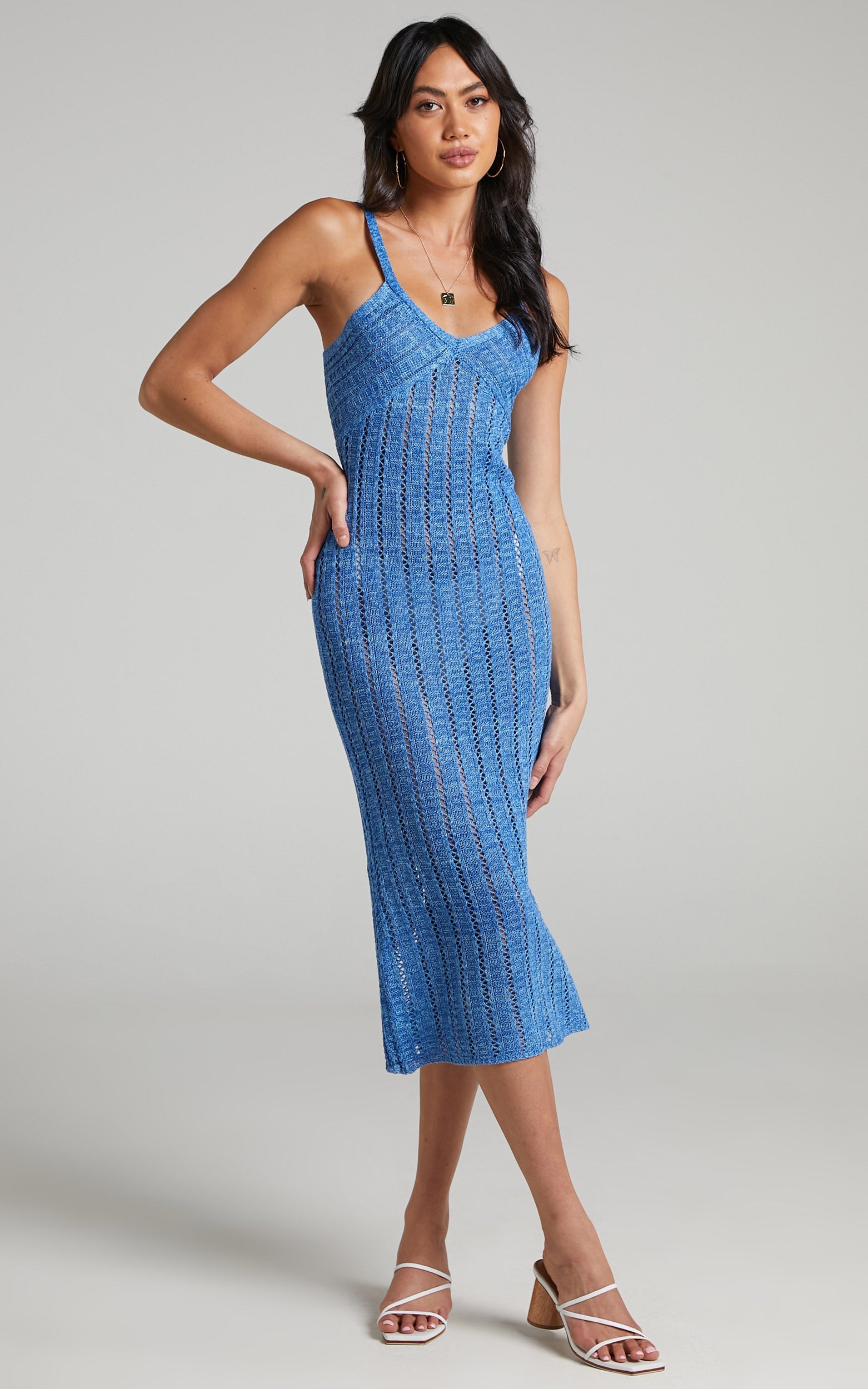 Maricel Midi Dress - Chevron Crochet Dress in Blue