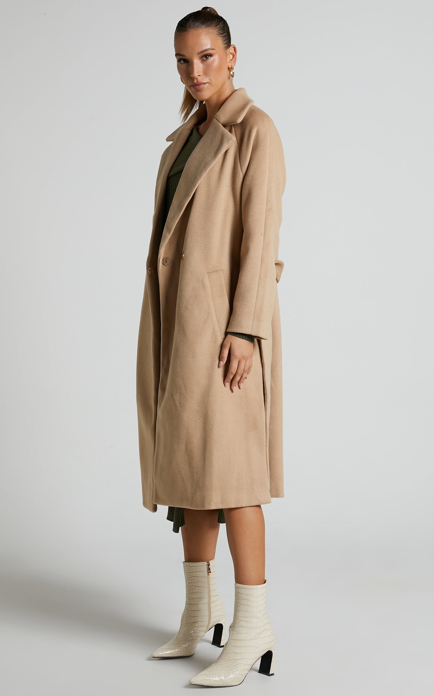 Mariles Coat - Belted Wrap Coat in Camel