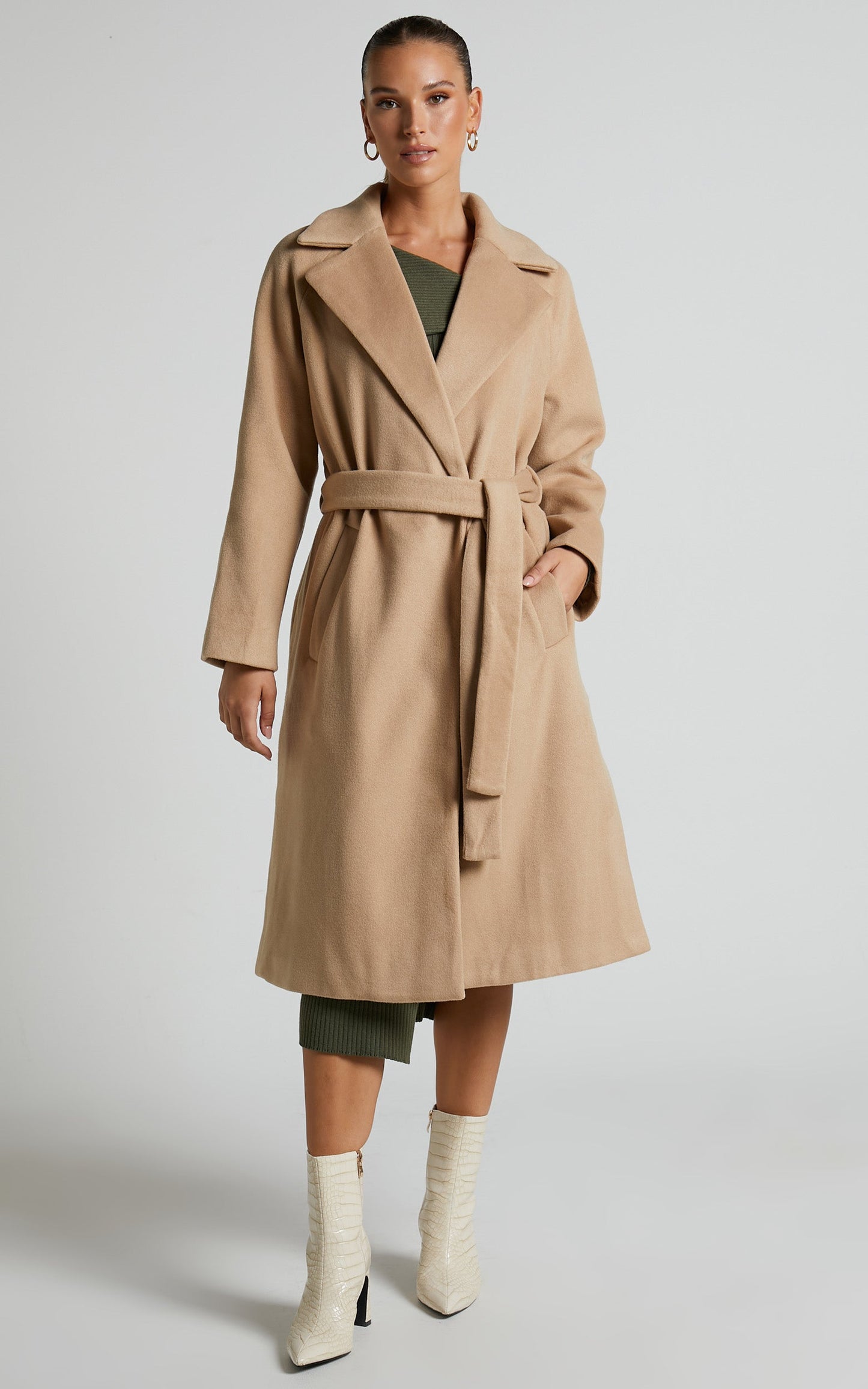 Mariles Coat - Belted Wrap Coat in Camel