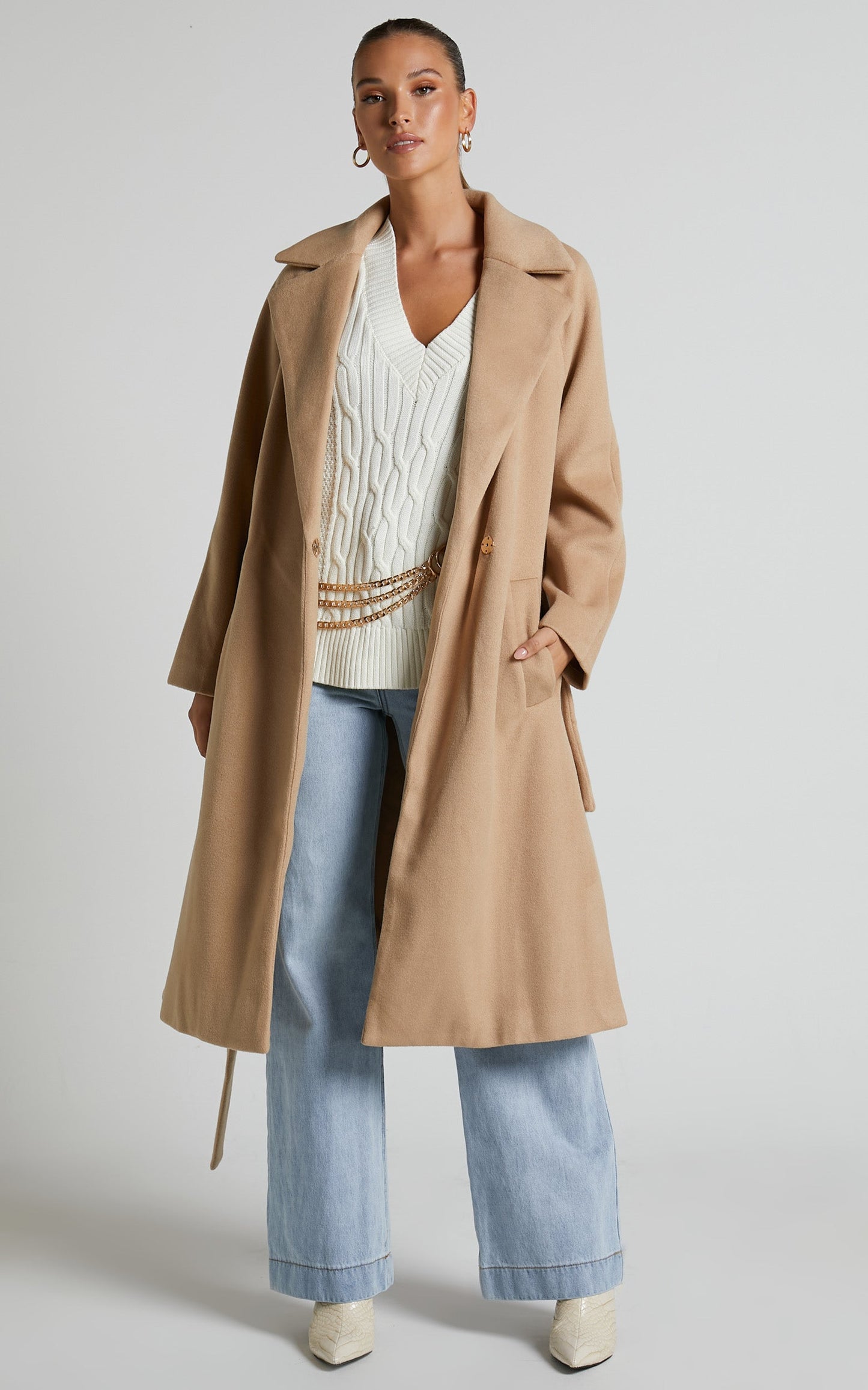Mariles Coat - Belted Wrap Coat in Camel