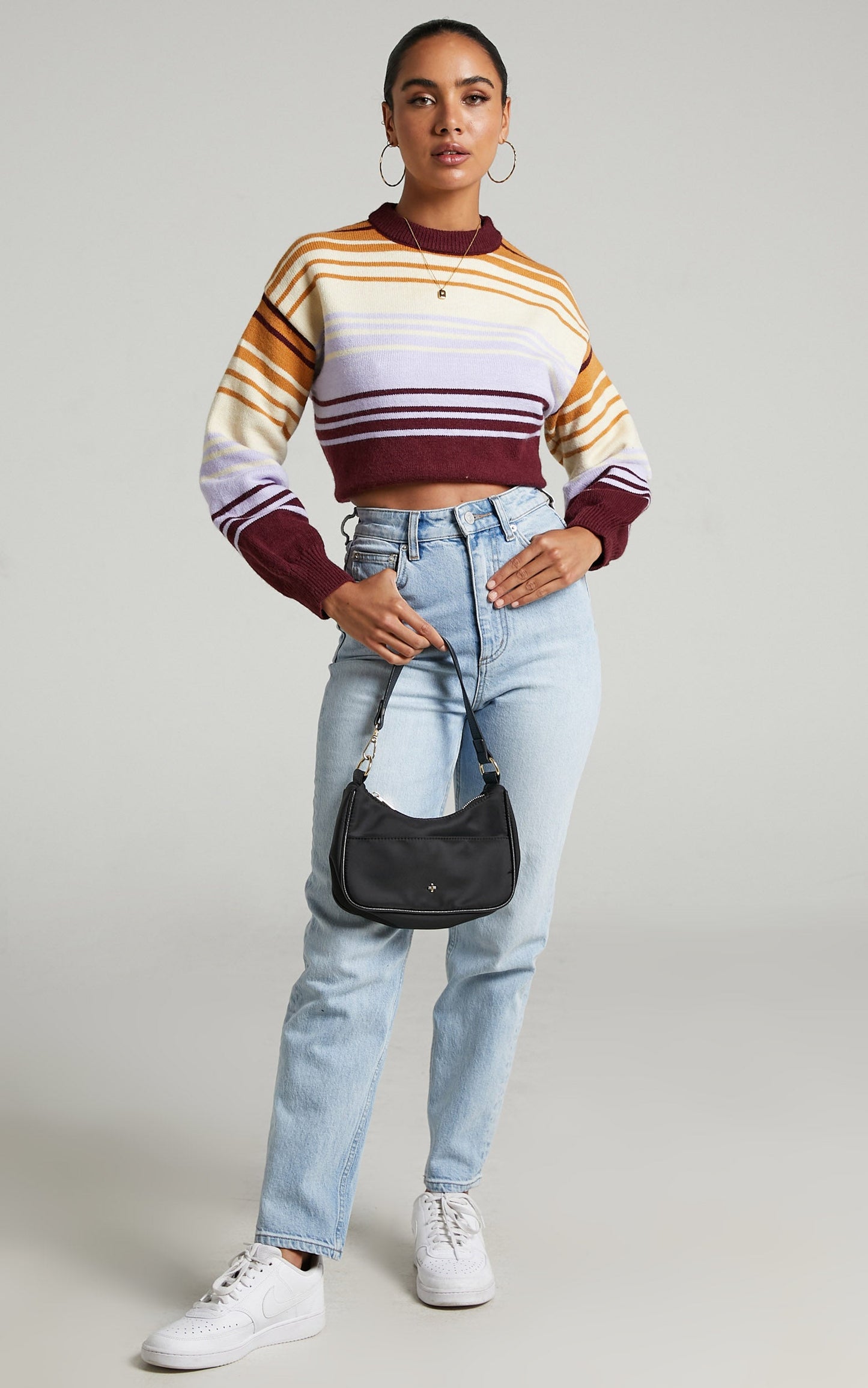 Marjie Balloon Sleeve High Neck Knit Sweater in Multi