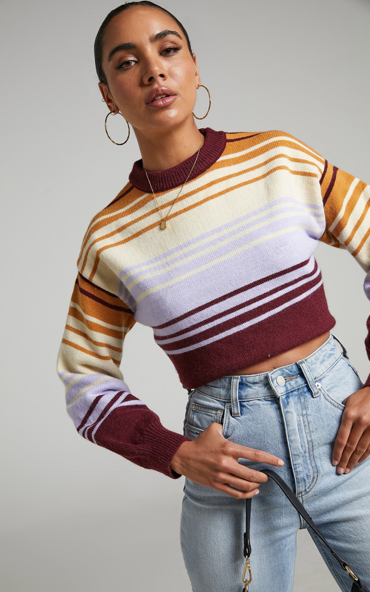 Marjie Balloon Sleeve High Neck Knit Sweater in Multi
