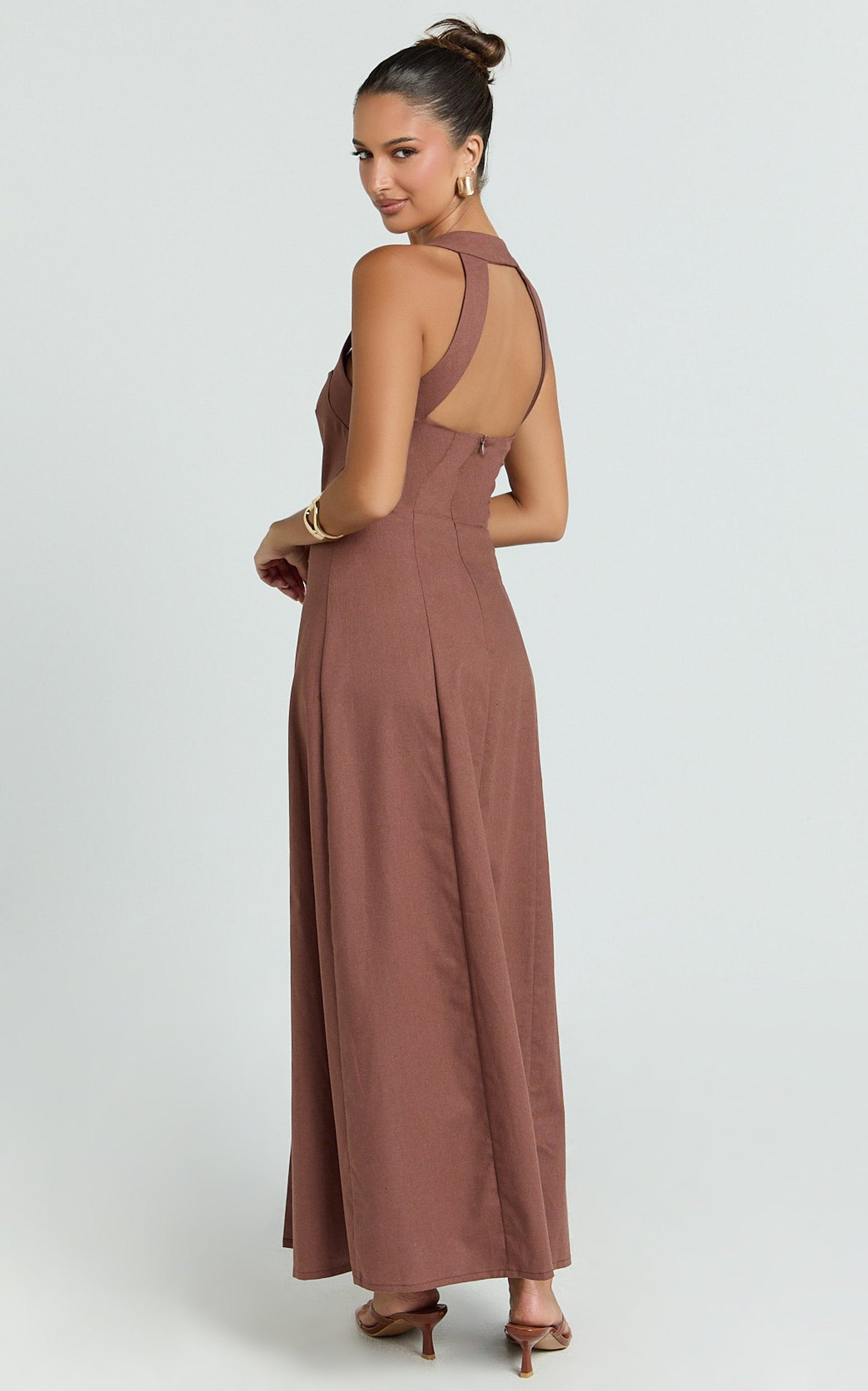 Marla Midi Dress - Square Neck Button Front Shift Dress in Chocolate