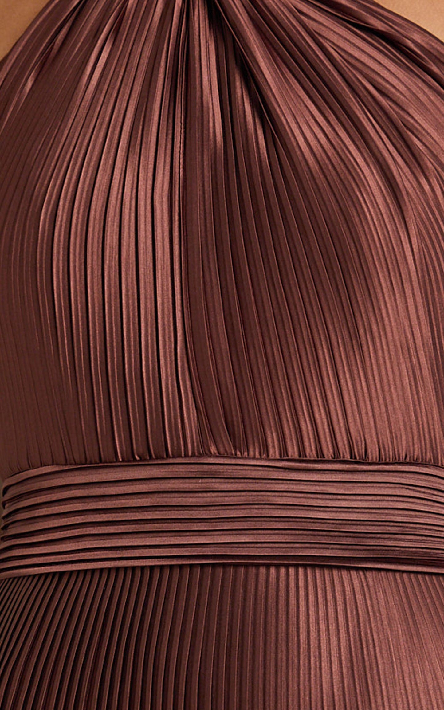 Marlette Midi Dress - Pleated Open Back Halter Dress in Chocolate