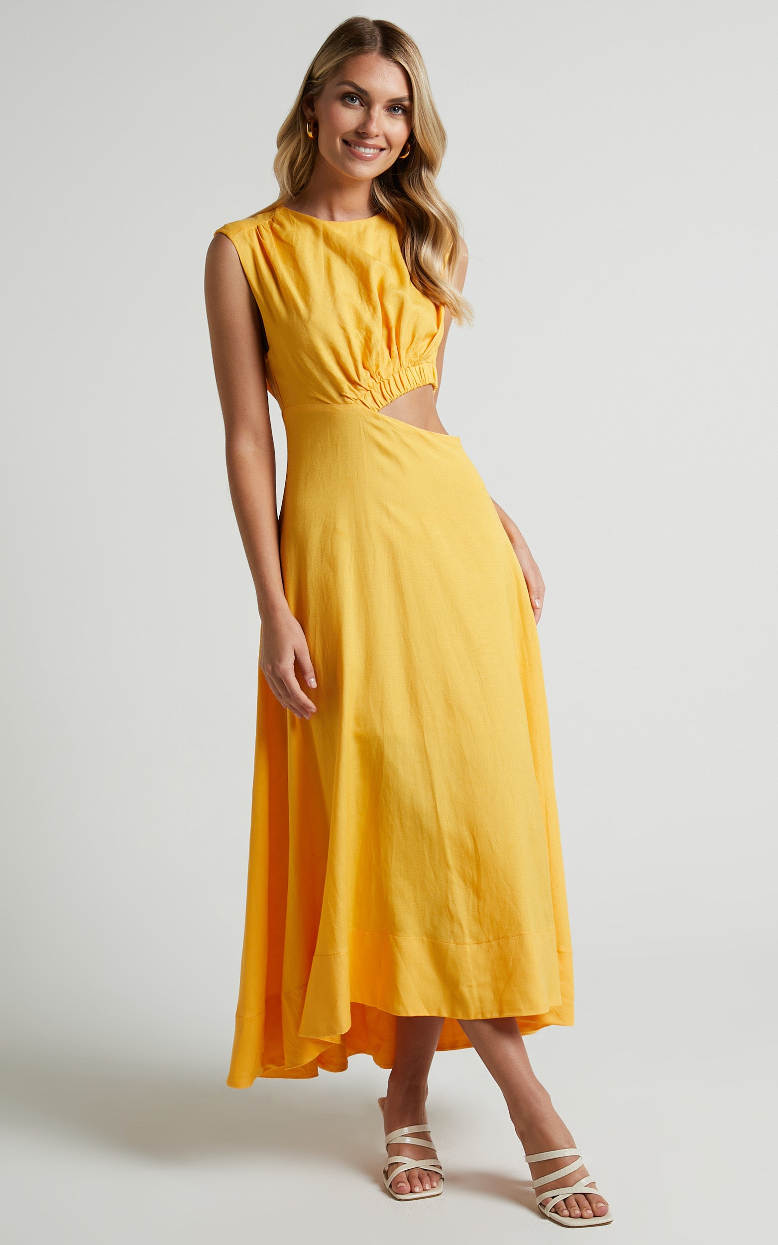 Martha Midi Dress - A Line Side Cutout Sleeveless Dress in Mango