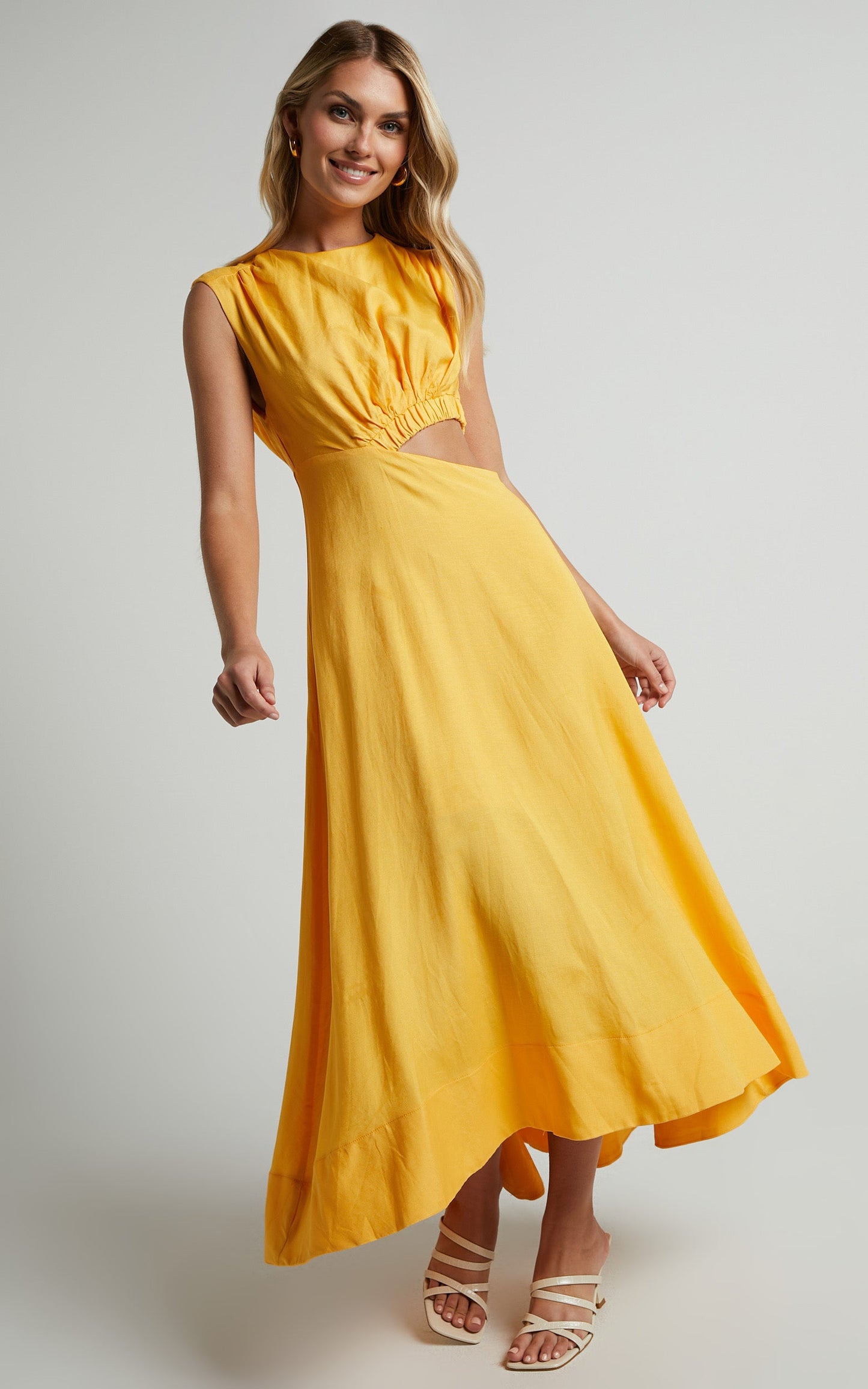 Martha Midi Dress - A Line Side Cutout Sleeveless Dress in Mango
