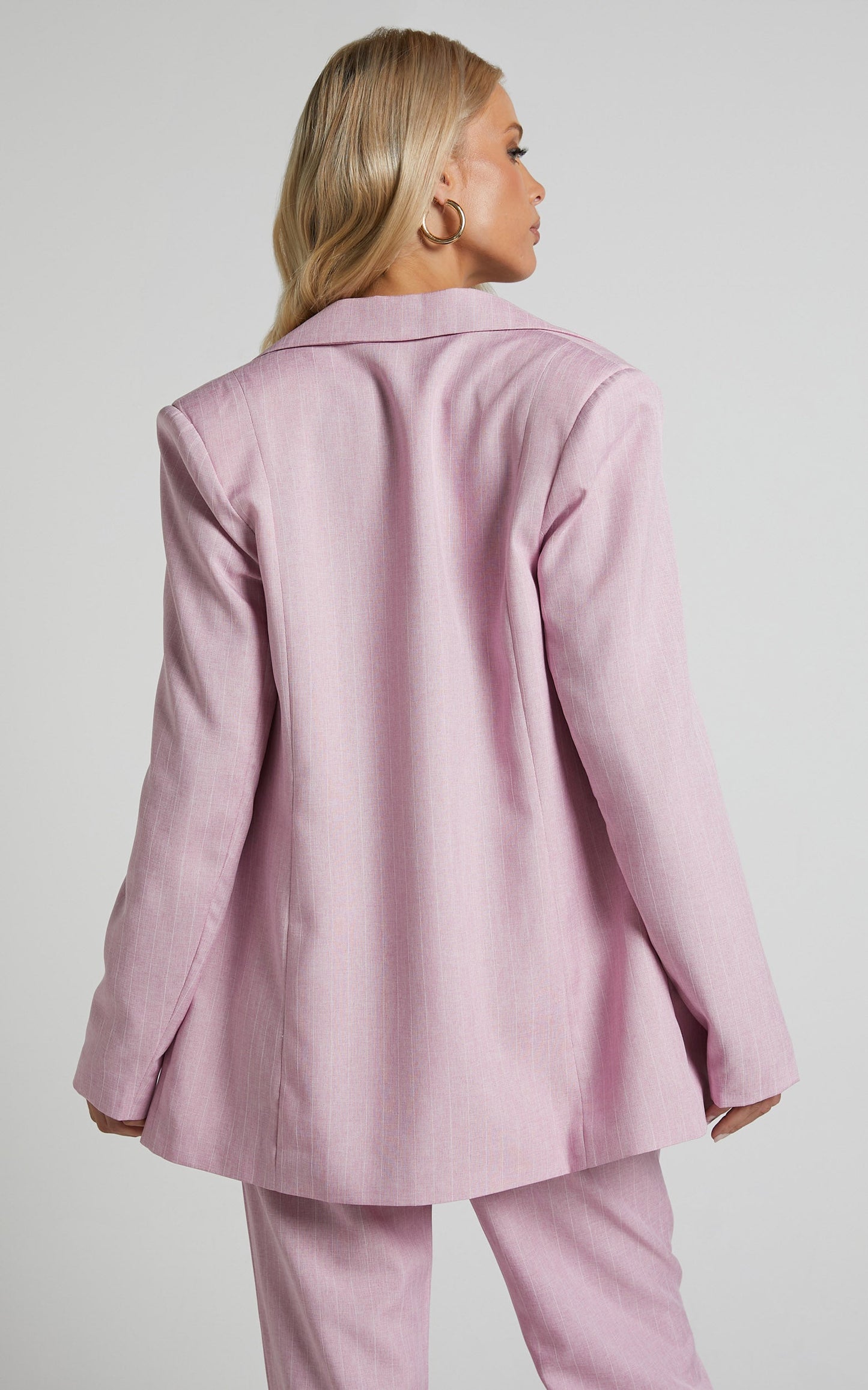 Marvilla Blazer - Single Breasted Shoulder Pad Blazer in Light Pink Pinstripe