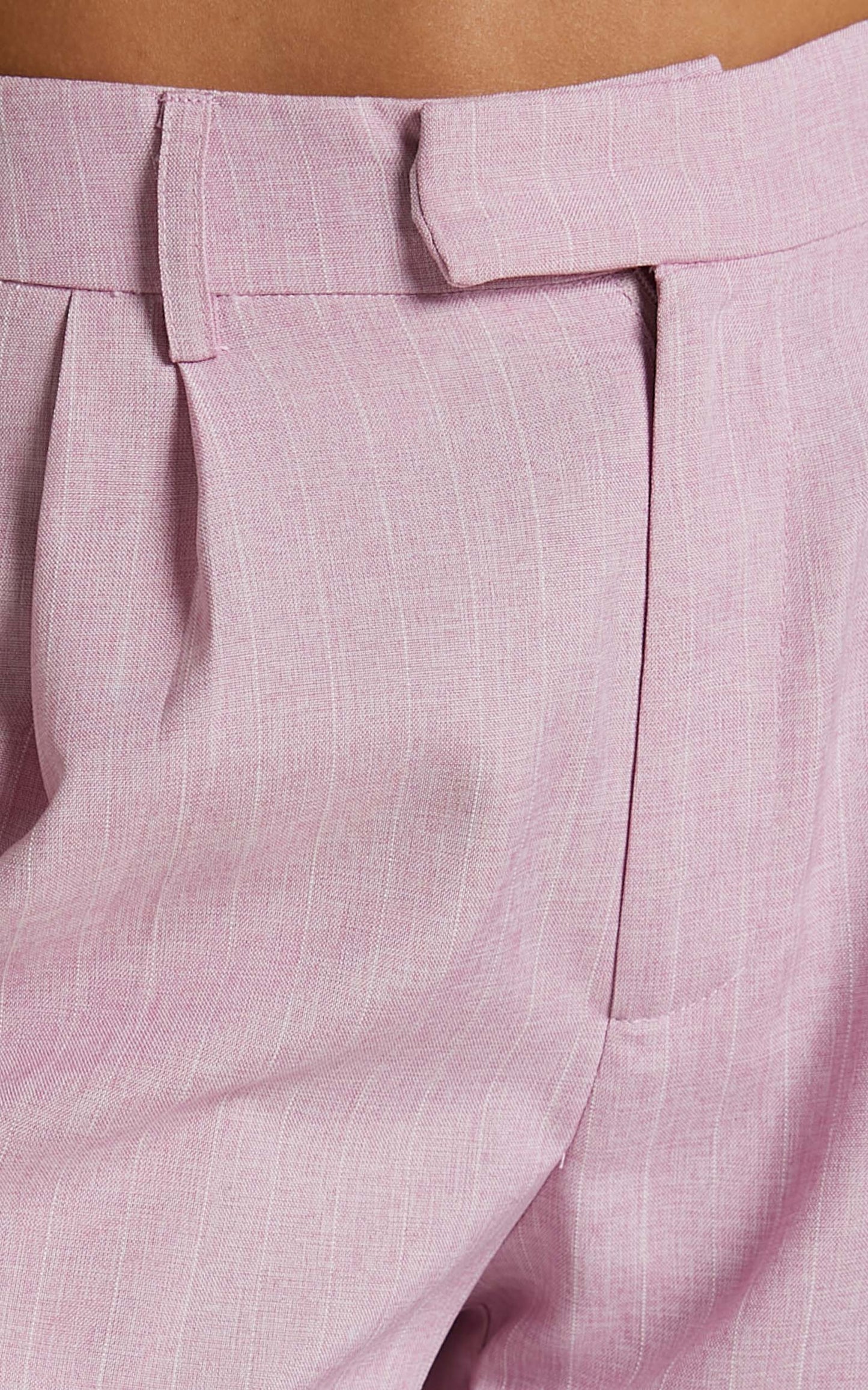 Marvilla Two Piece Set - Crop Top and Tailored Pants Set in Light Pink Pinstripe