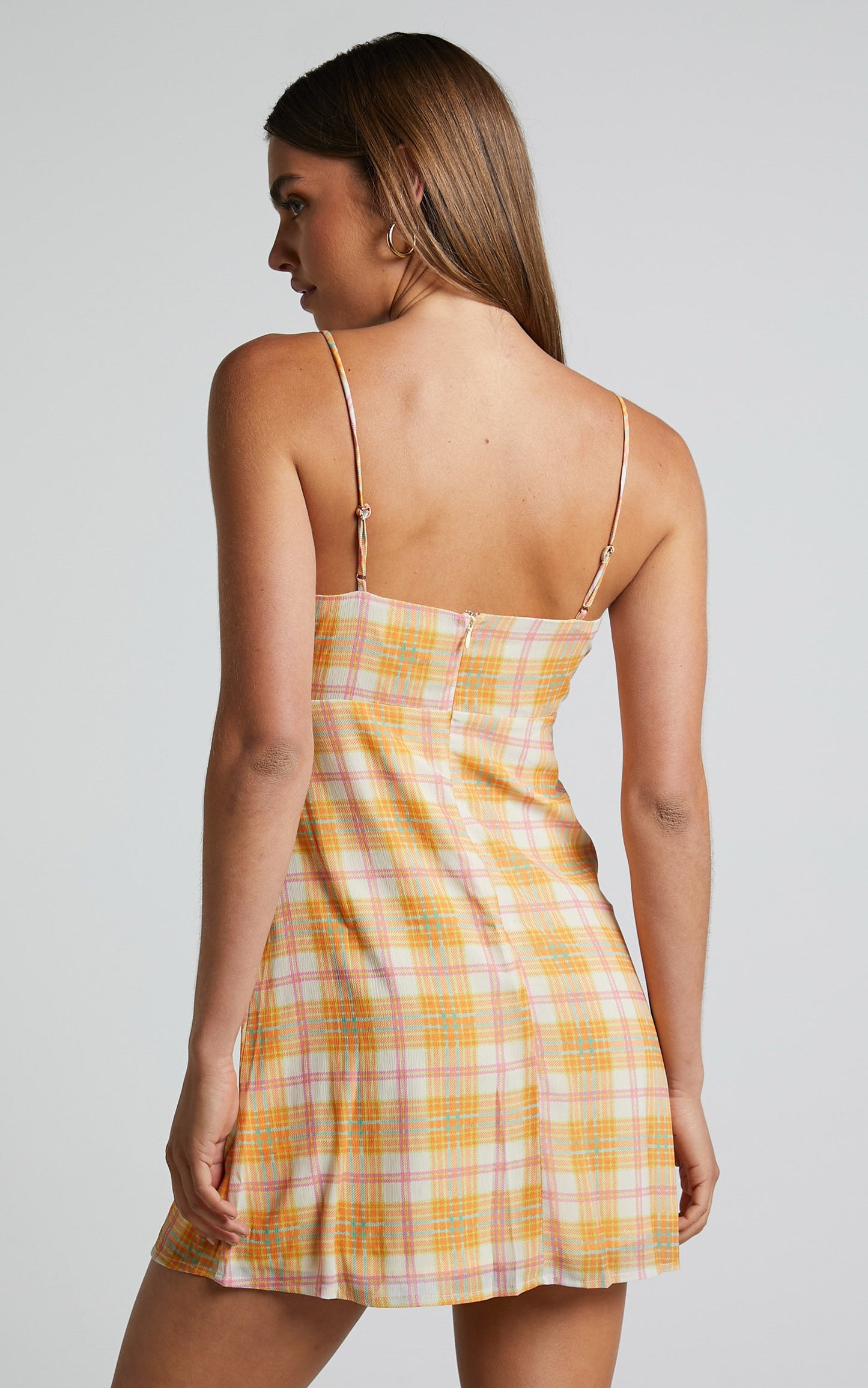 Marvy Mini Dress - Tie Bust Bias Cut Slip Dress in Summer Check