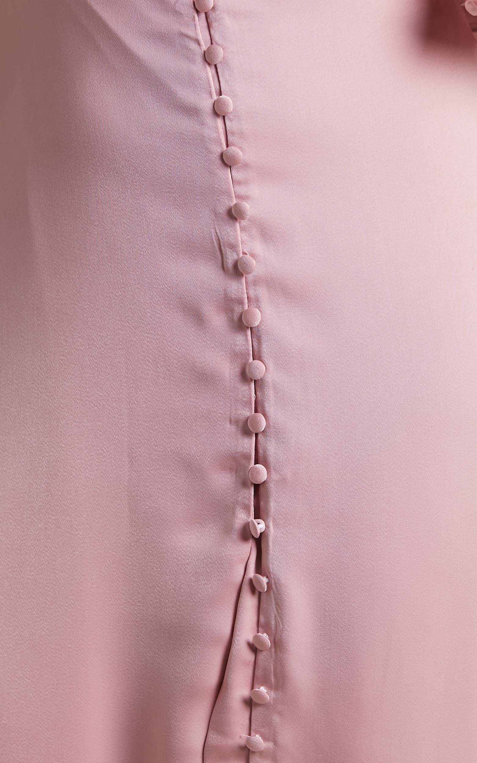 Maryam Maxi Dress - Button Front Flutter Sleeve Dress in Dusty Pink