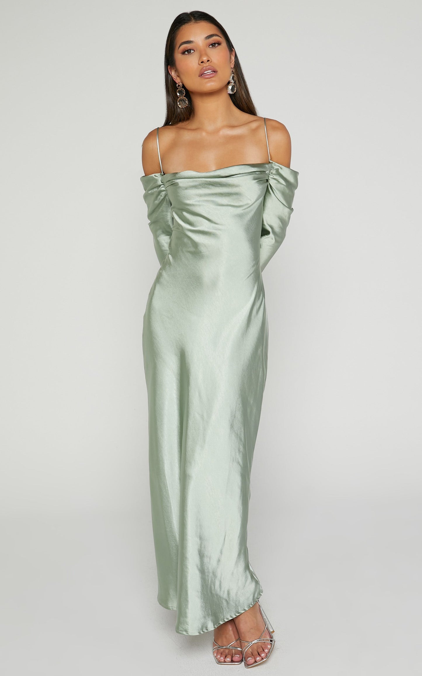 Mavey Midi Dress - Cowl Neck Long Sleeve Dress in Sage