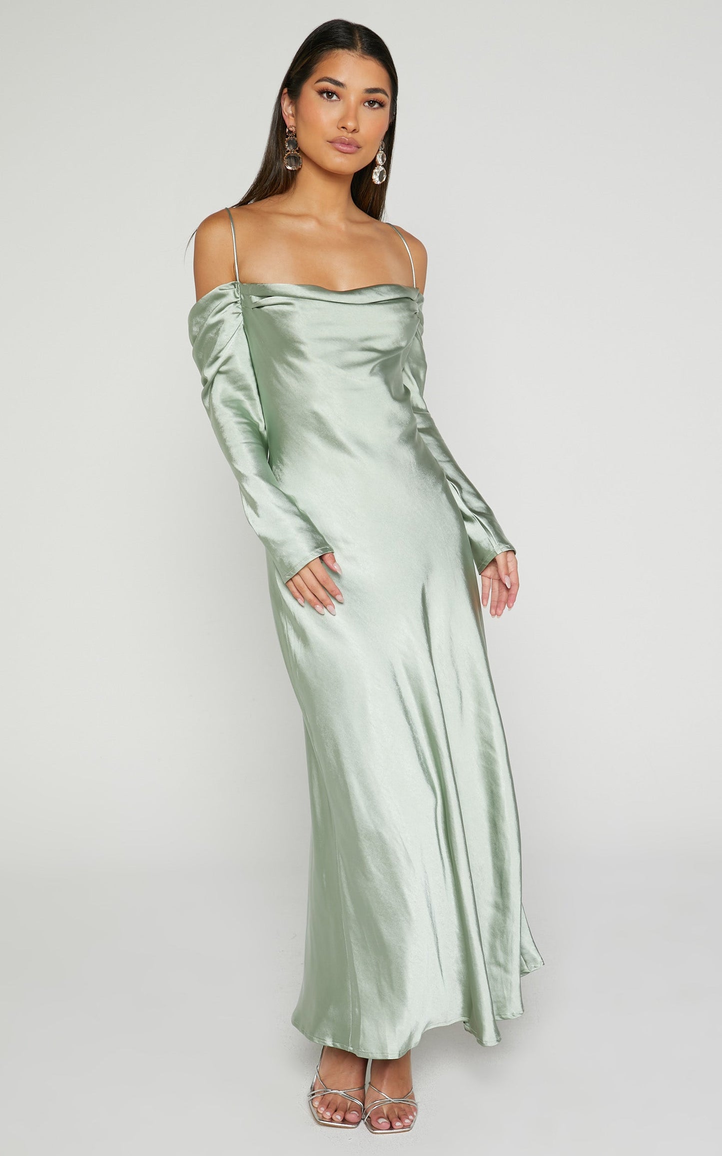 Mavey Midi Dress - Cowl Neck Long Sleeve Dress in Sage