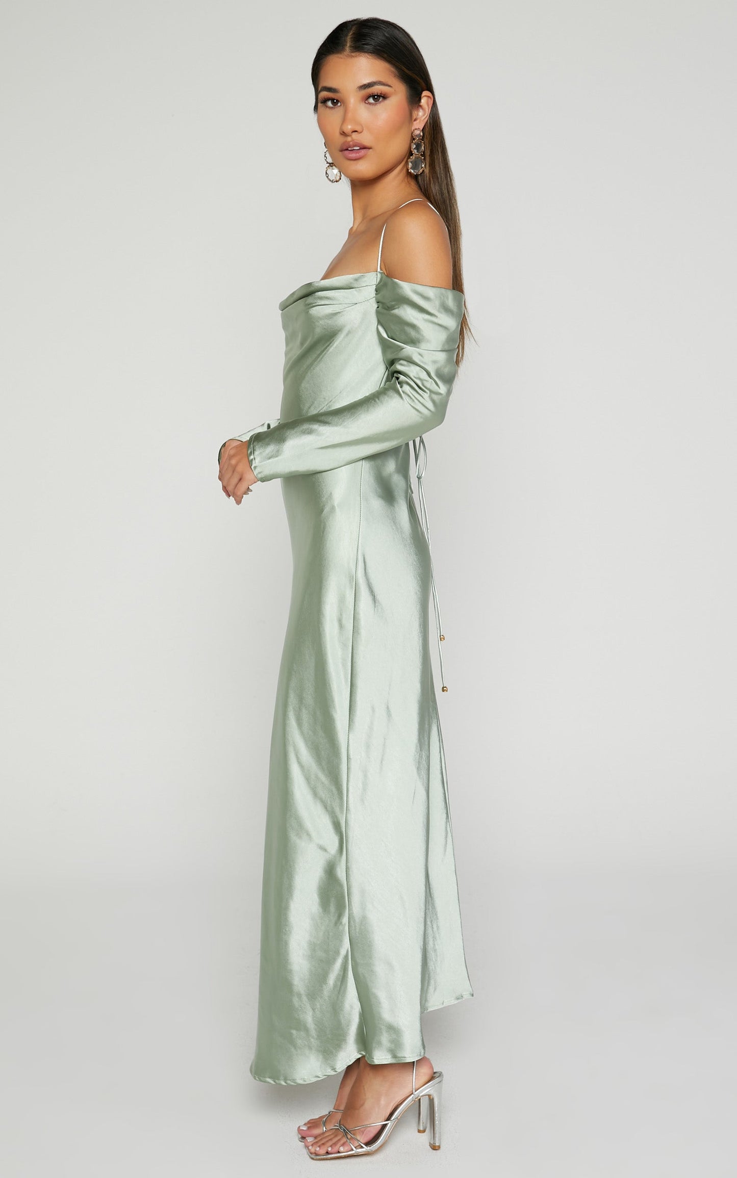 Mavey Midi Dress - Cowl Neck Long Sleeve Dress in Sage
