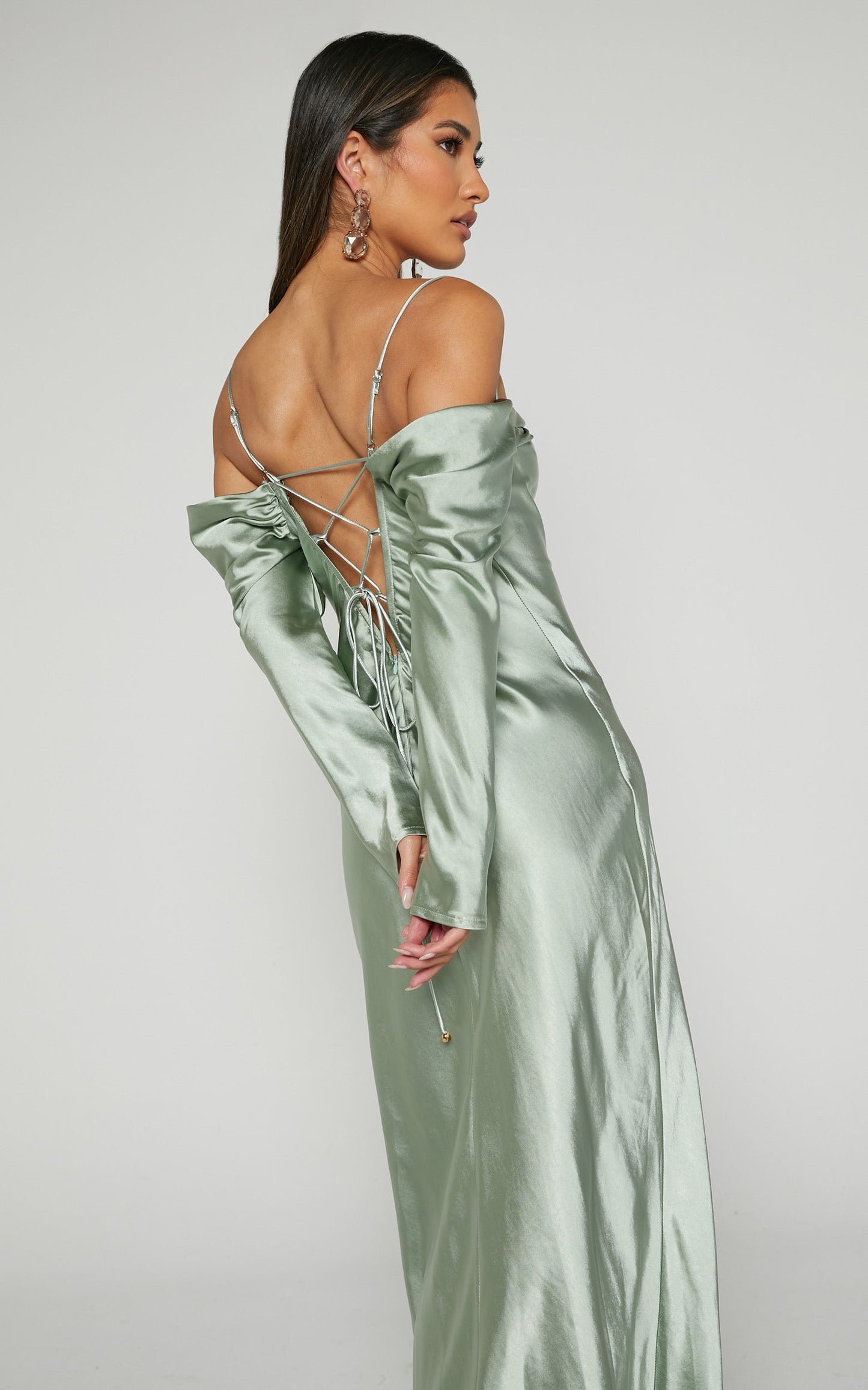 Mavey Midi Dress - Cowl Neck Long Sleeve Dress in Sage