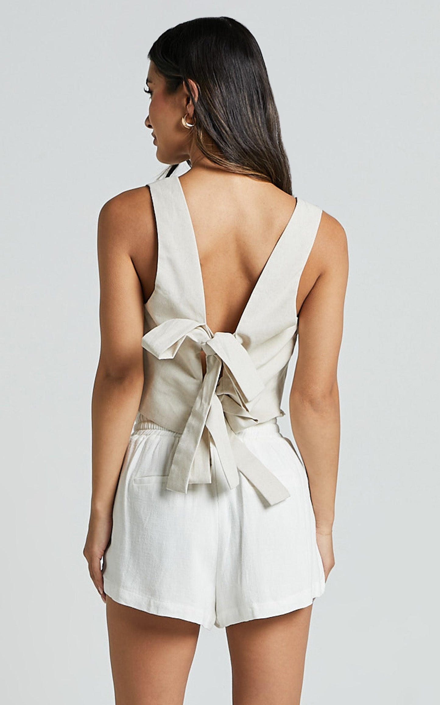 Mavi Shorts - Drawstring Paper Bag Relaxed Linen Shorts in White