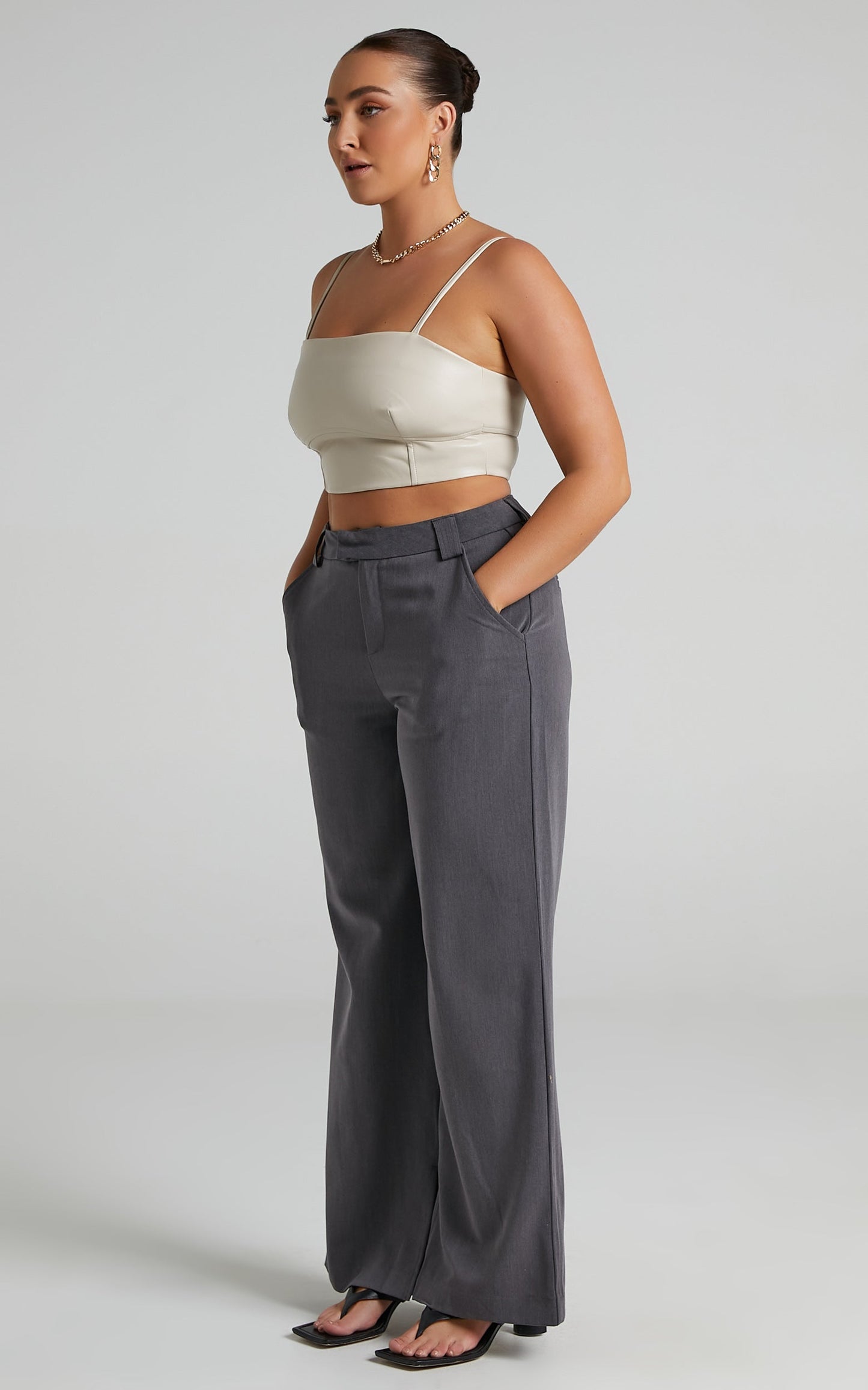 Maxwell Top - Under Bust Detail Crop Top in Taupe