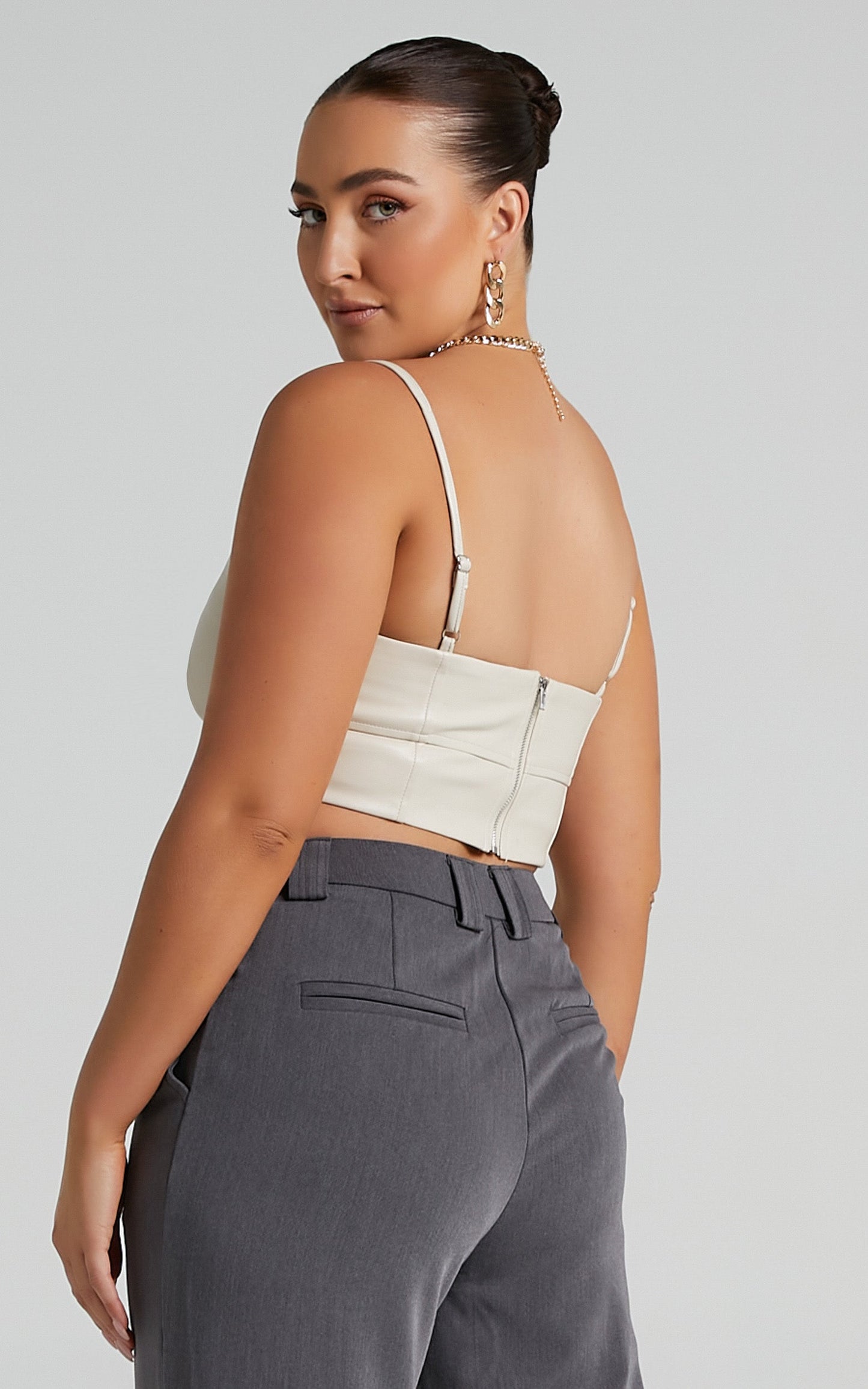 Maxwell Top - Under Bust Detail Crop Top in Taupe