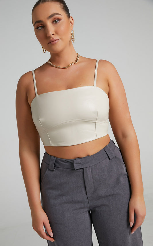 Maxwell Top - Under Bust Detail Crop Top in Taupe