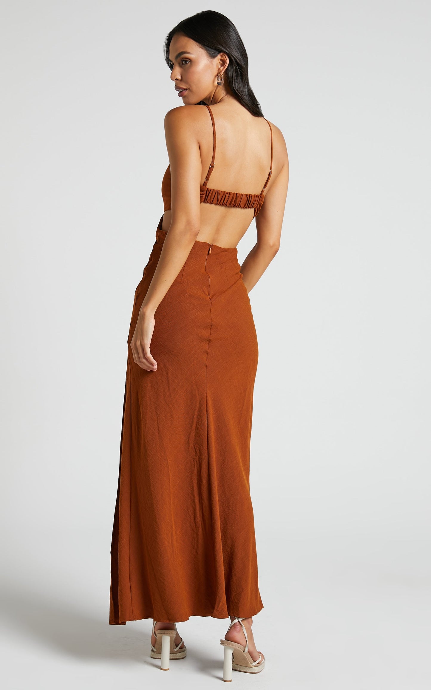 Medea Midi Dress - One Shoulder Cut Out Dress in Rust