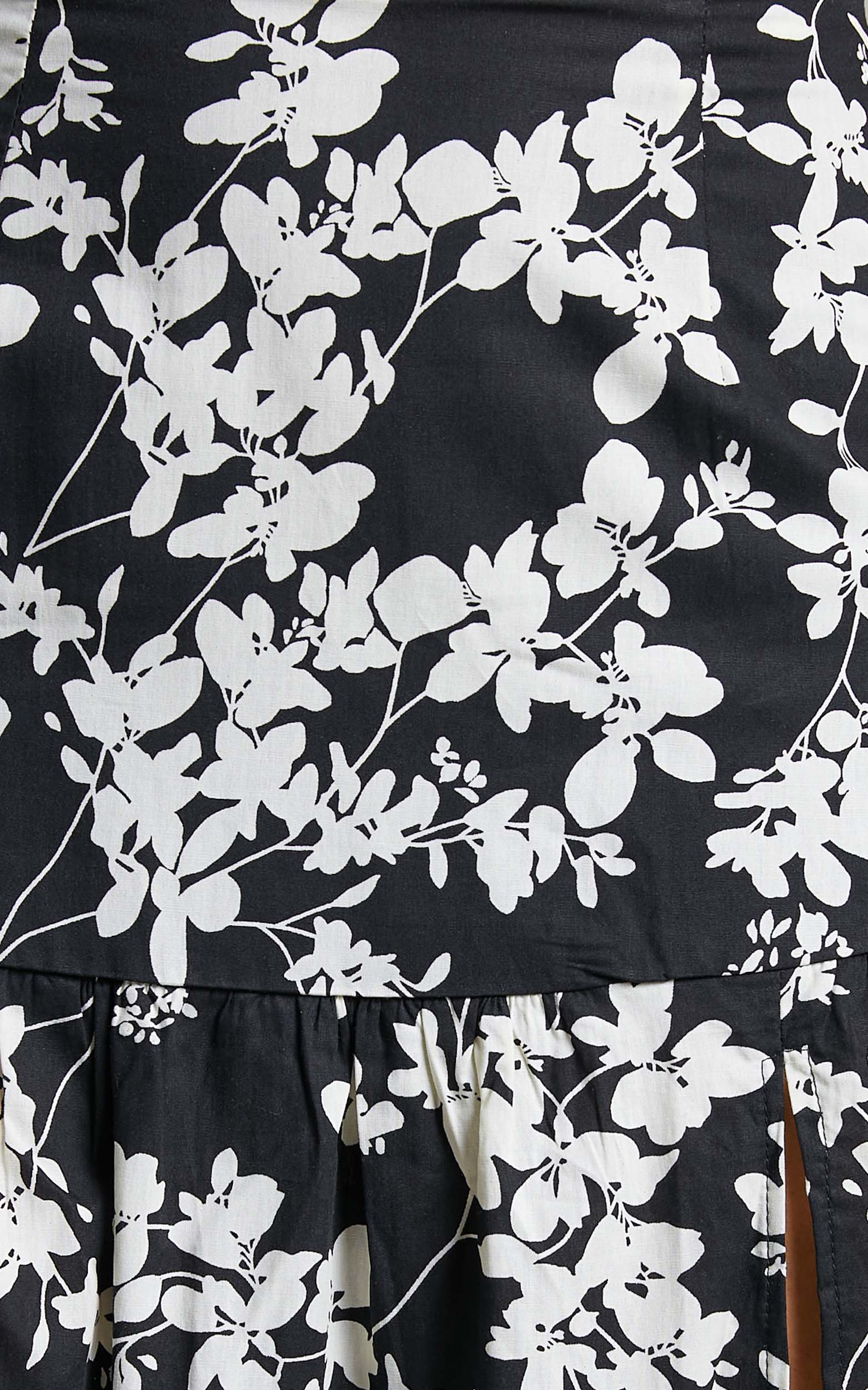 Meghan Two Piece Set - One Shoulder Crop Top and Midi Skirt Set in Black Floral