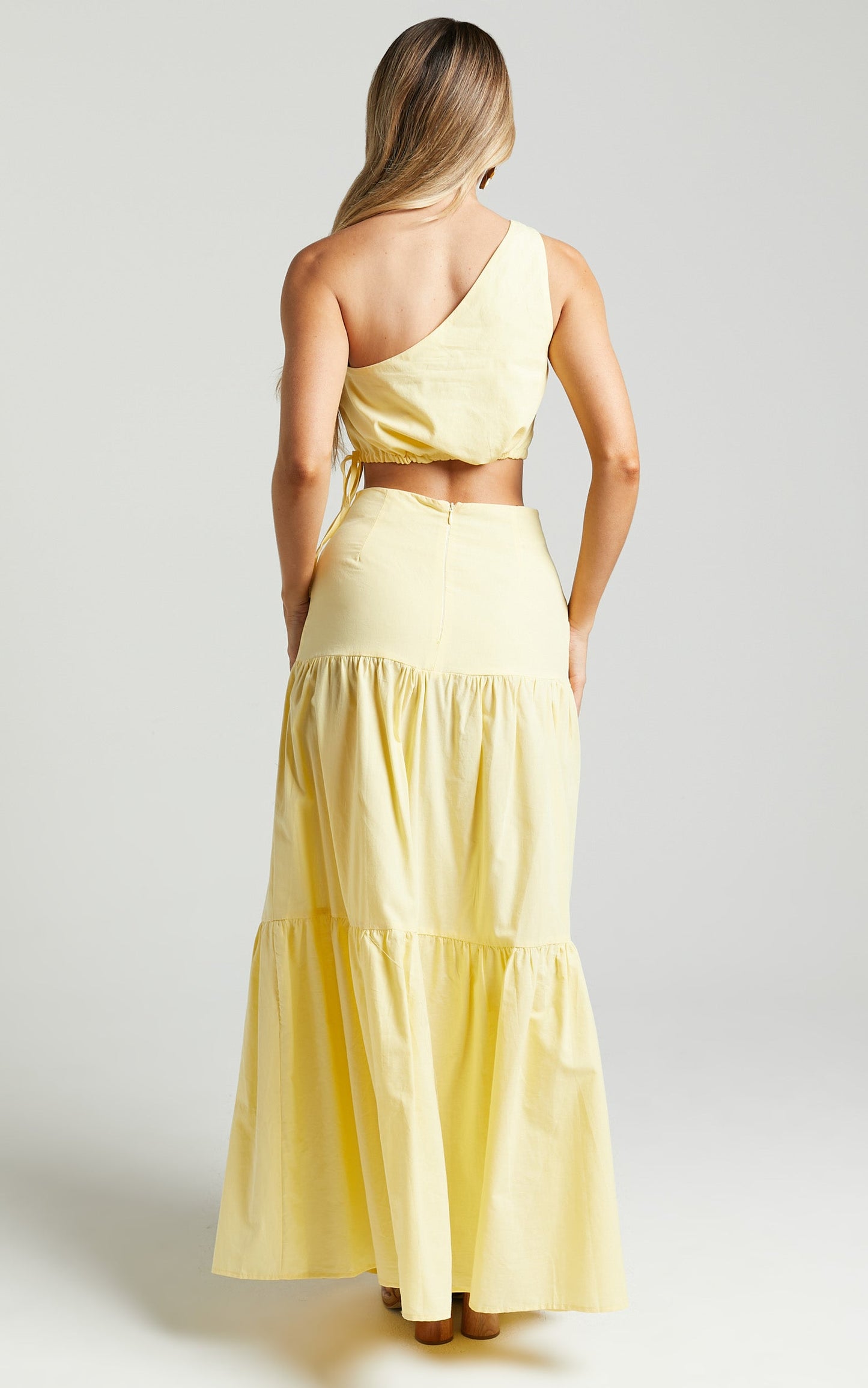 Meghan Two Piece Set - One Shoulder Crop Top and Midi Skirt Set in Butter