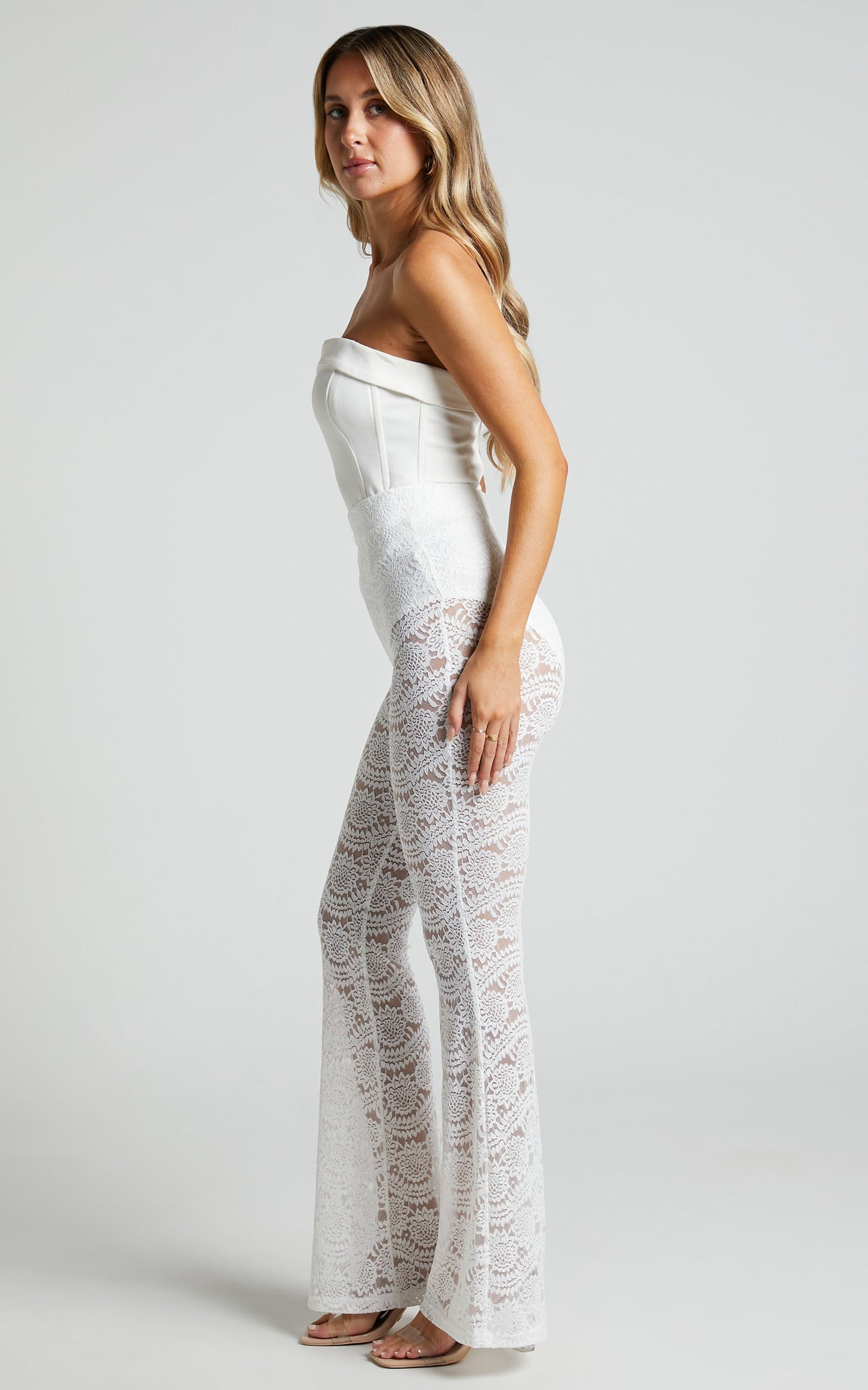 Mehca Pants - High Waisted Lace Flared Pant in White