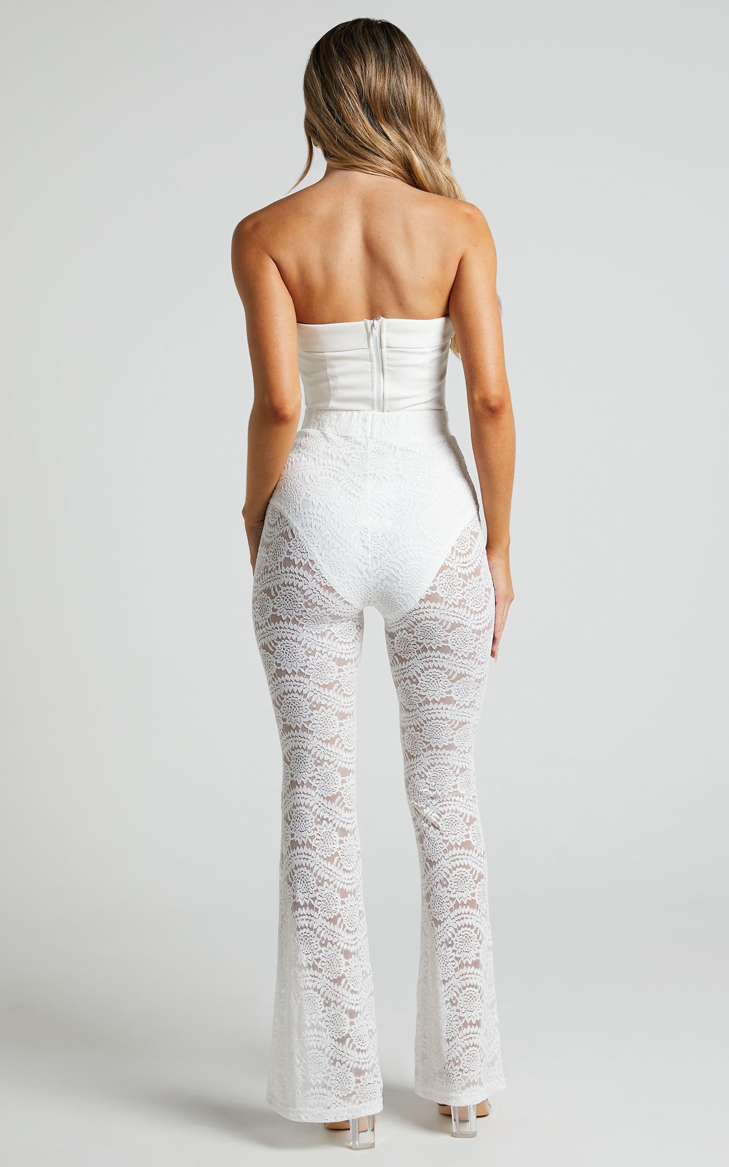 Mehca Pants - High Waisted Lace Flared Pant in White