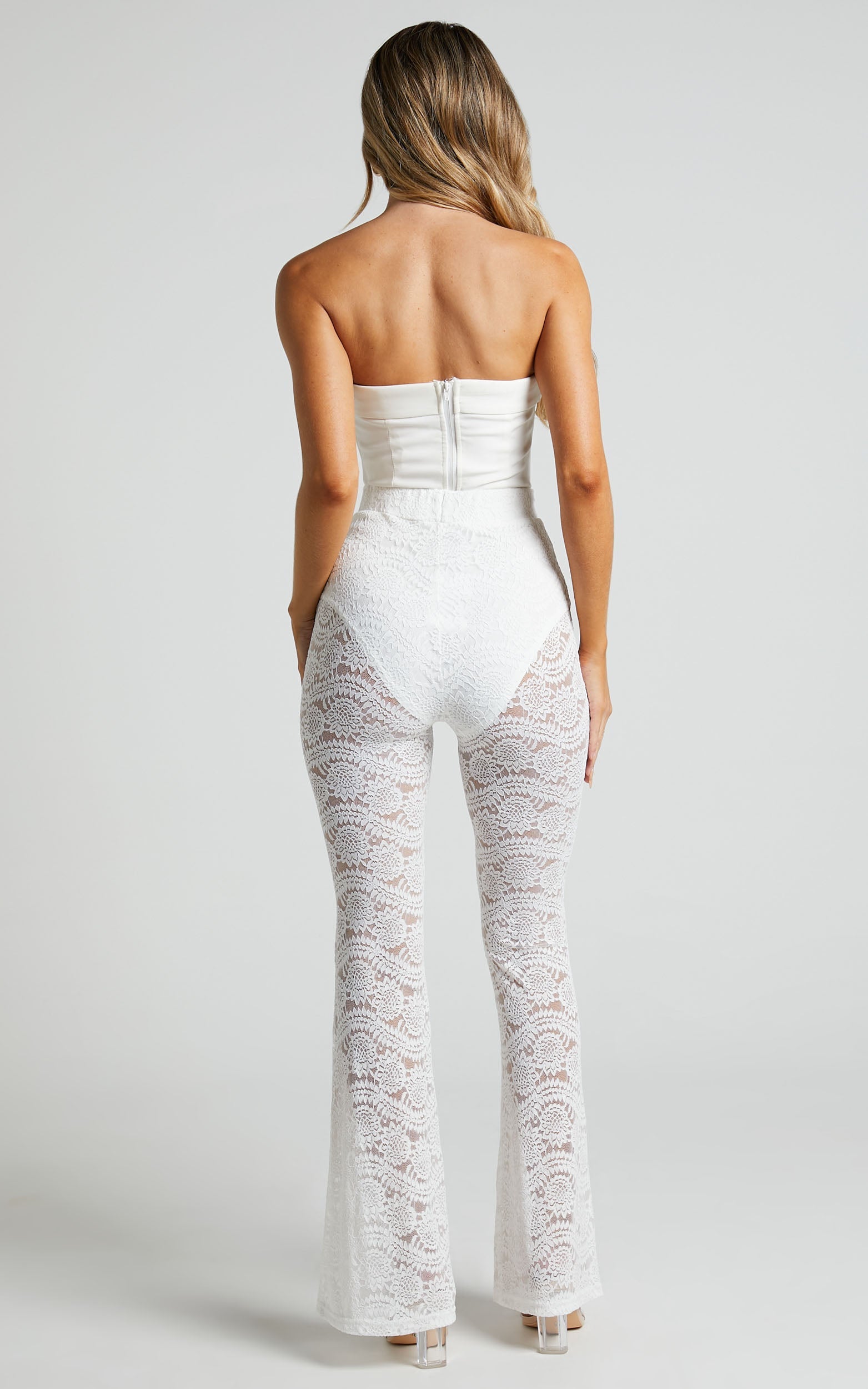 Mehca Pants - High Waisted Lace Flared Pant in White