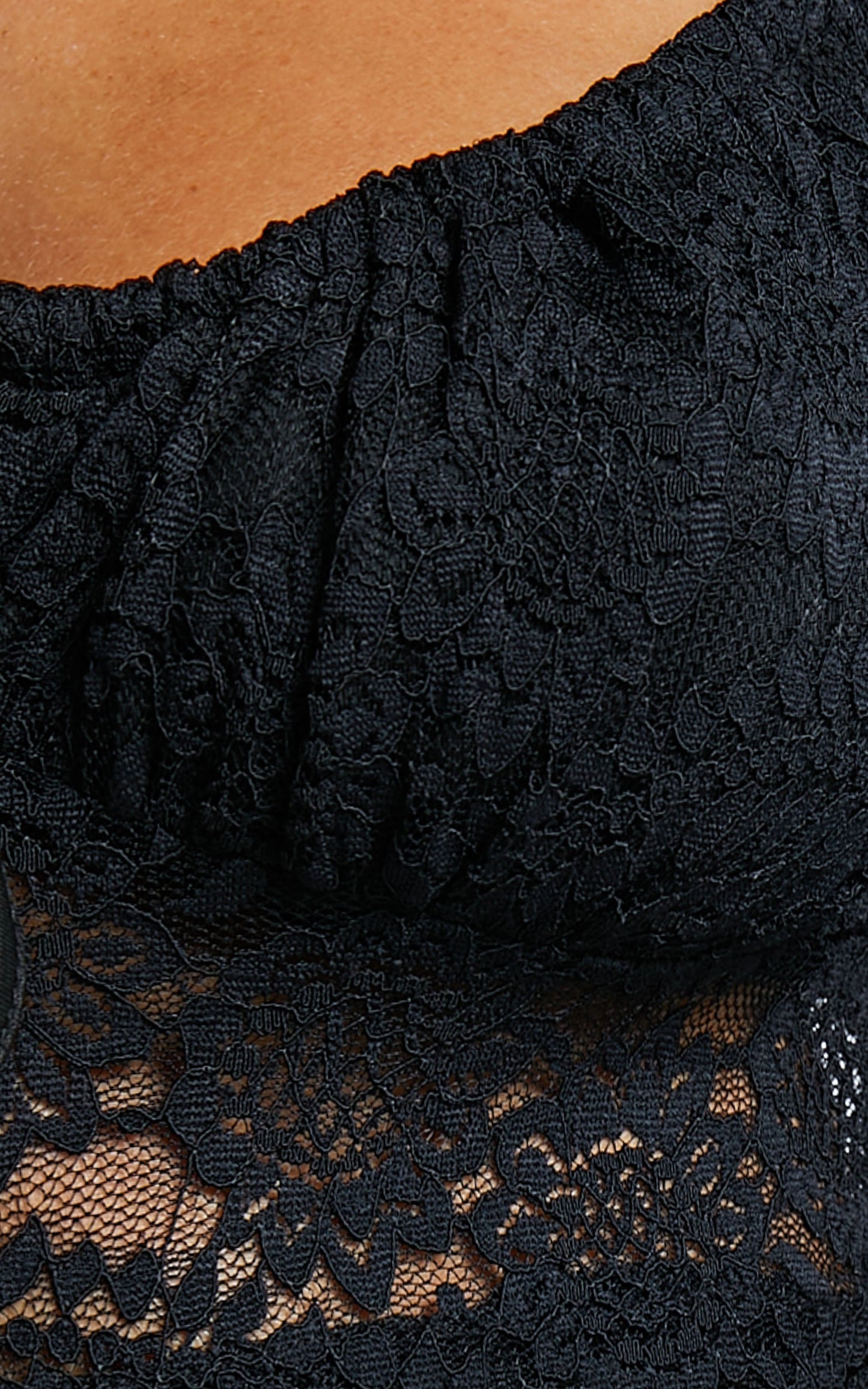 Mehca Top - Lace Blouson Sleeve Crop Top in Black