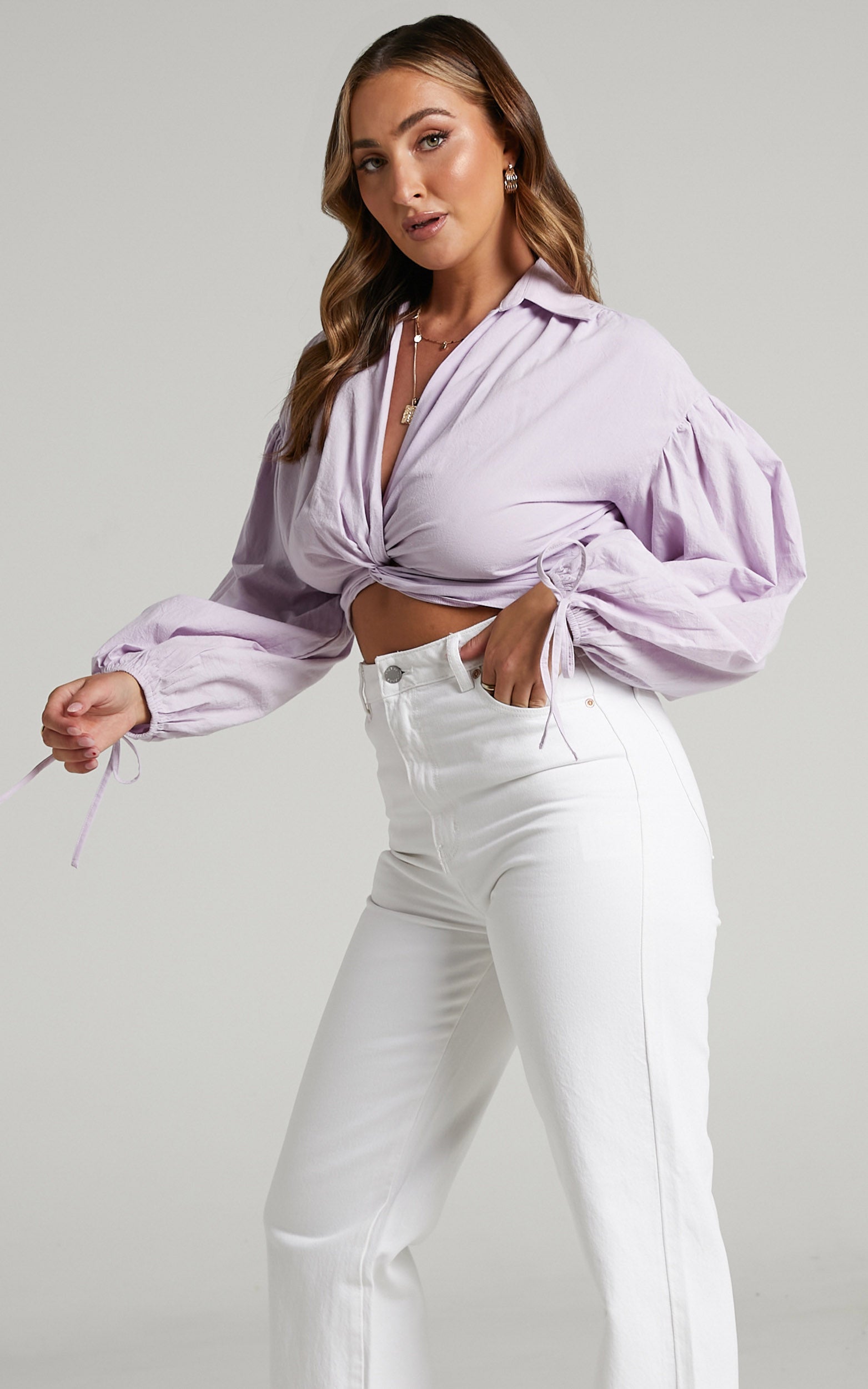 Mehna Blouse - Twist Front Collared Blouse in Lilac