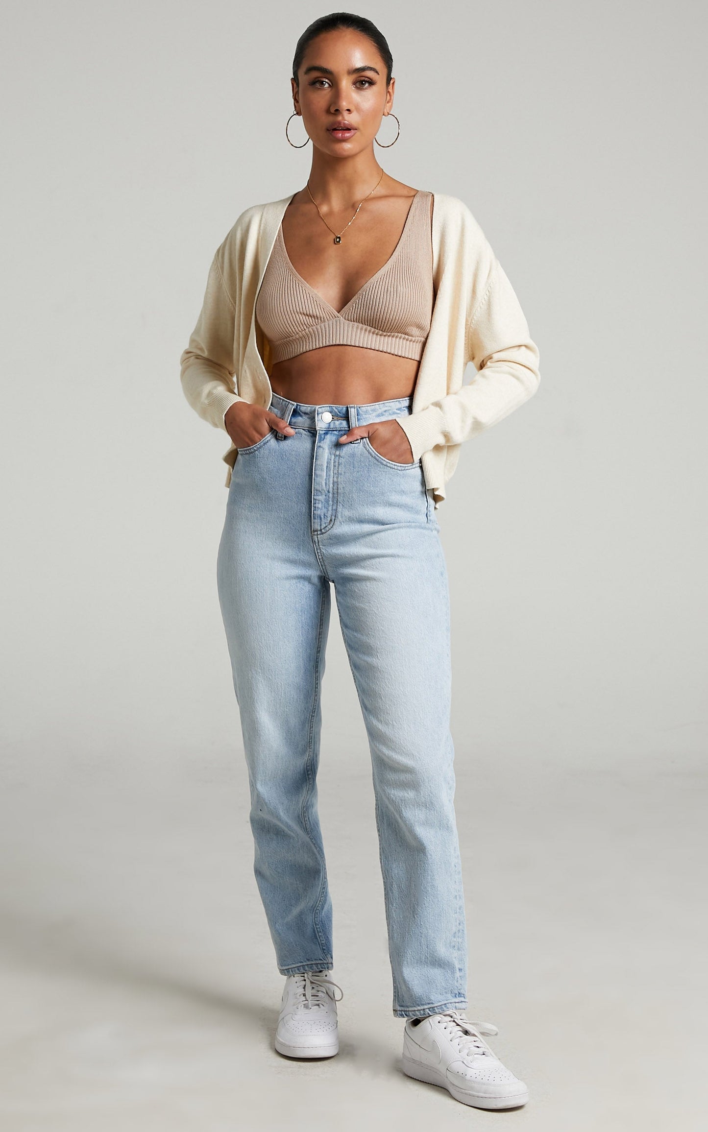 Mejila Long Sleeve Cardigan in Beige