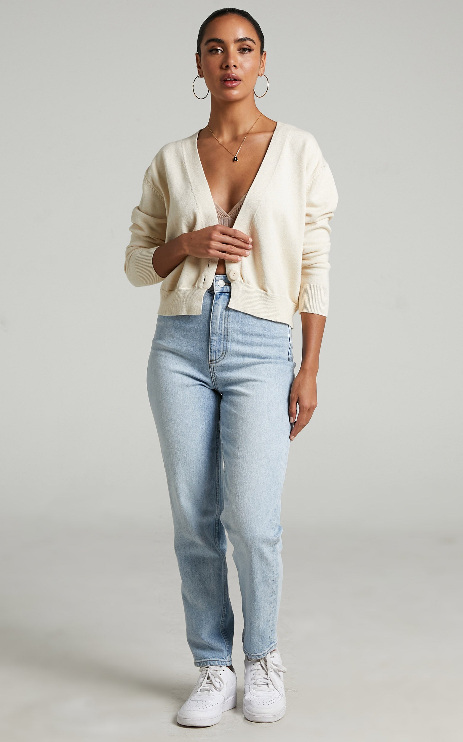 Mejila Long Sleeve Cardigan in Beige