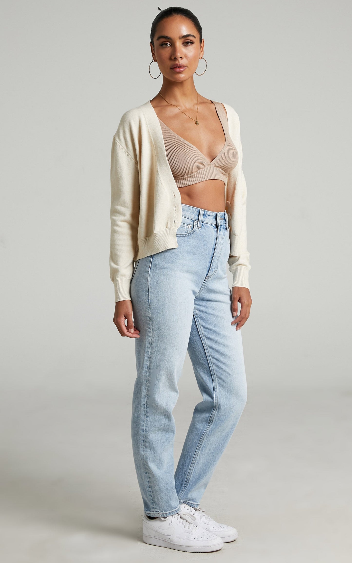 Mejila Long Sleeve Cardigan in Beige
