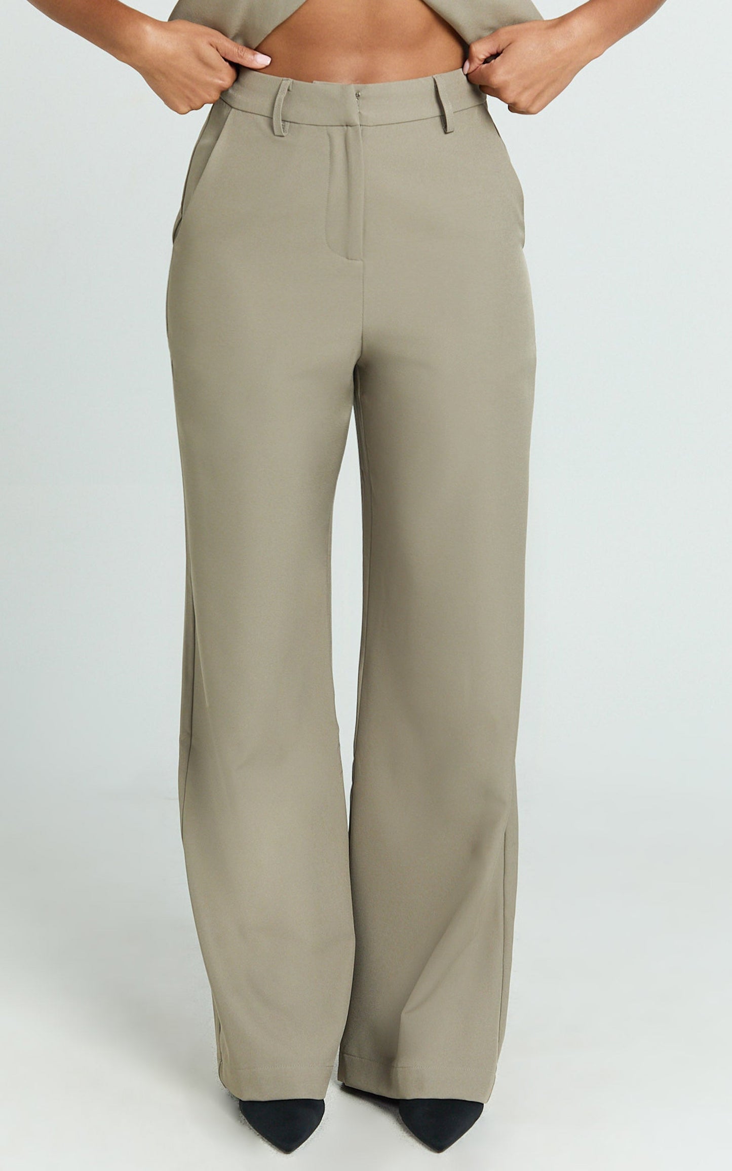 Melinda Pants - Recycled Tailored High Waist Wide Leg Pants in Light Olive