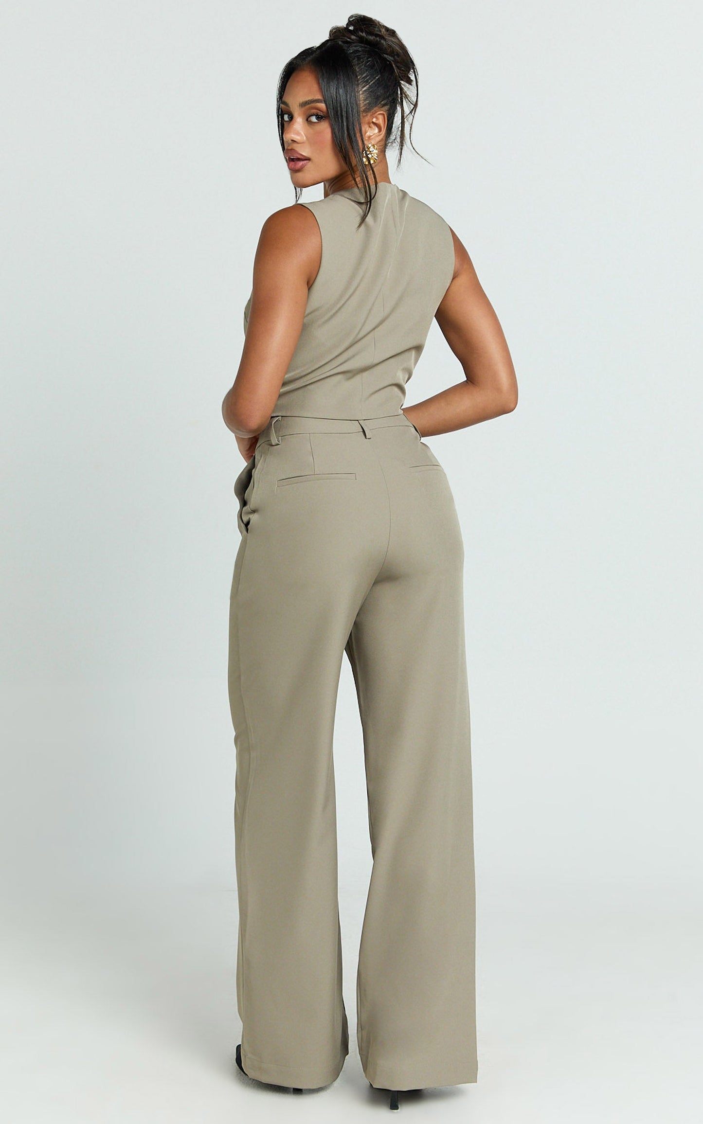 Melinda Pants - Recycled Tailored High Waist Wide Leg Pants in Light Olive