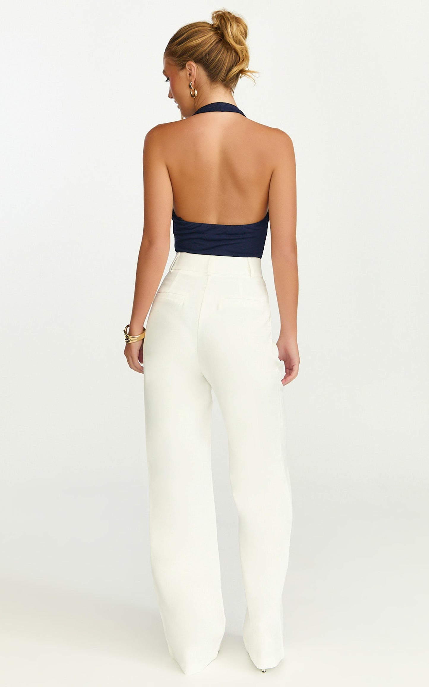 Melissa Pants - Pleat Front Wide Leg Tailored Pants in White
