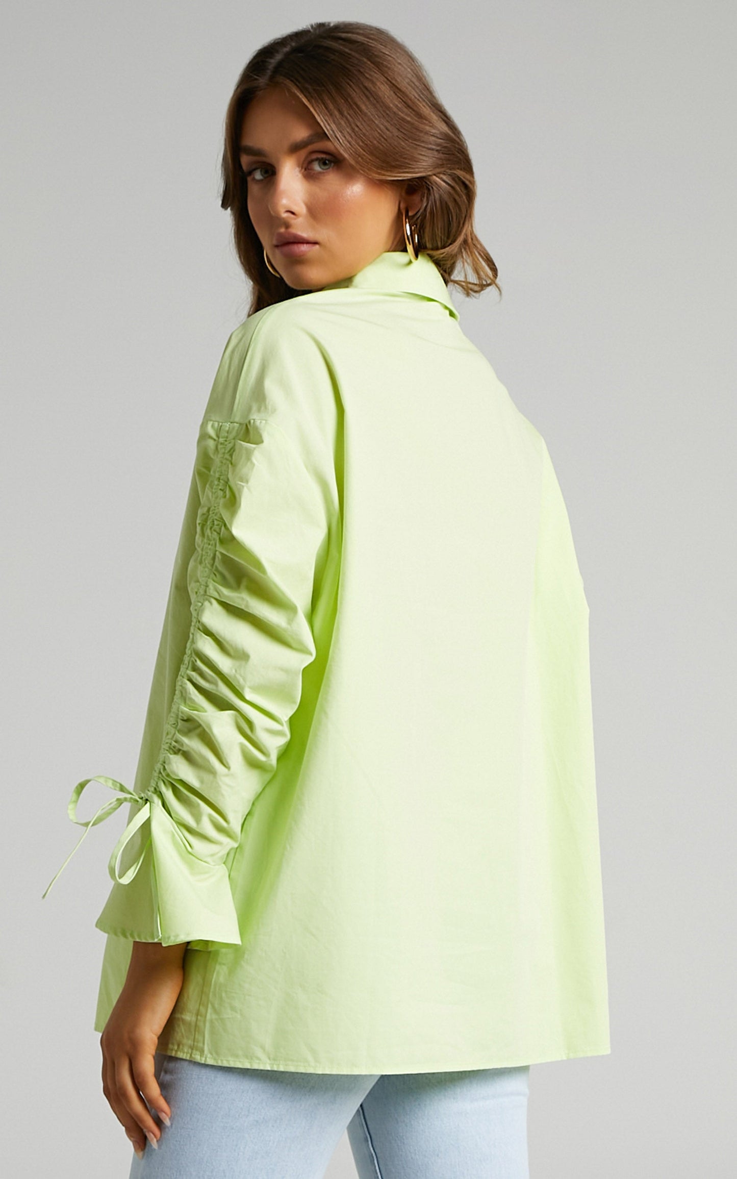 Melli Shirt - Longsleeve Ruched Shirt in Lime