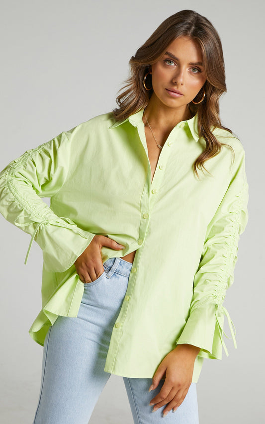 Melli Shirt - Longsleeve Ruched Shirt in Lime