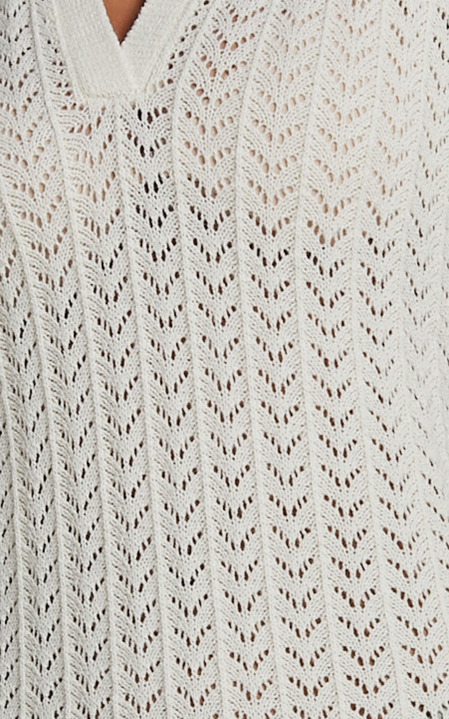 Mellissa Knitted Maxi Dress - Polo Neck Crochet Knitted Dress in Beige
