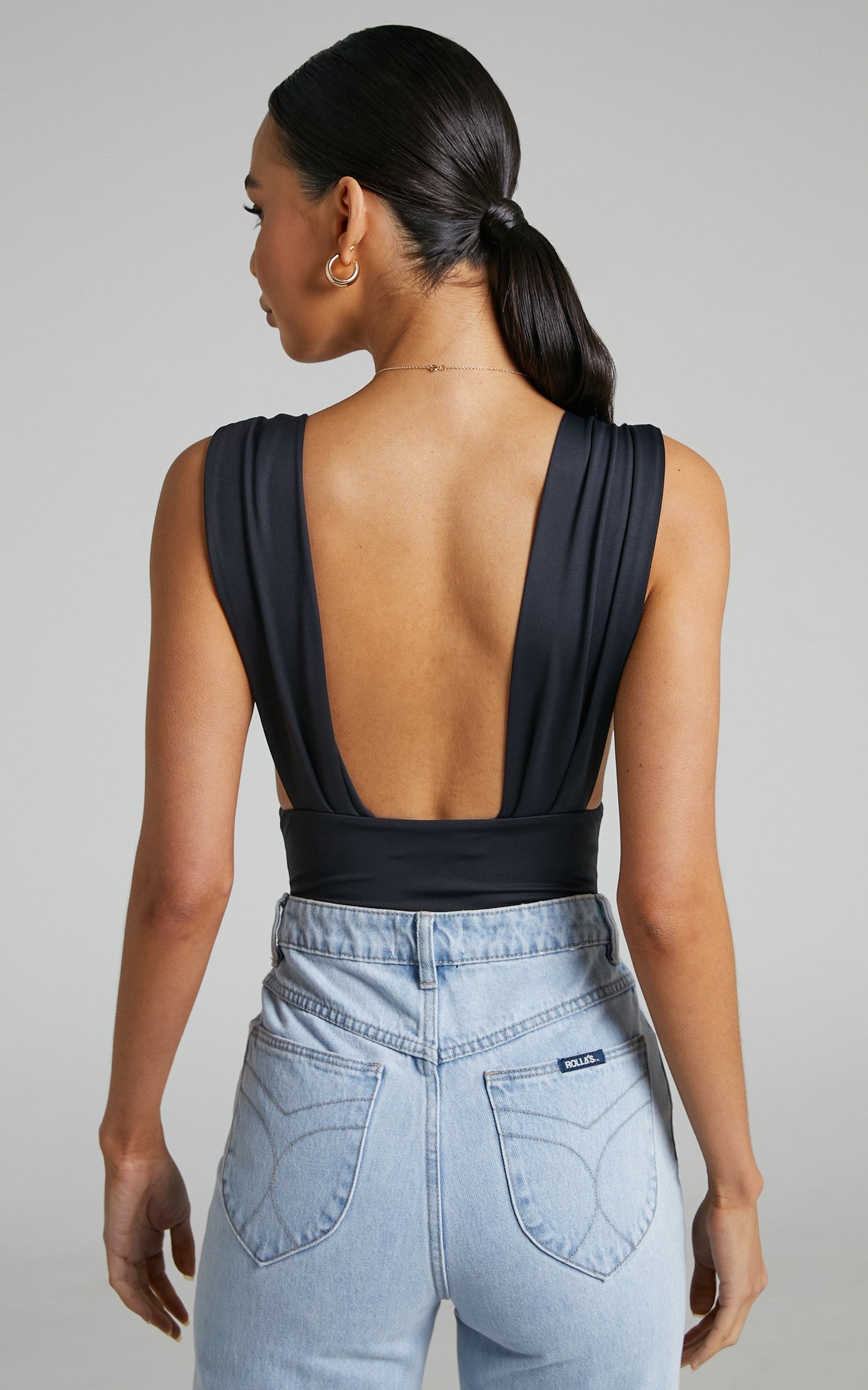 Mercede Bodysuit - Plunge Neck Bodysuit in Black