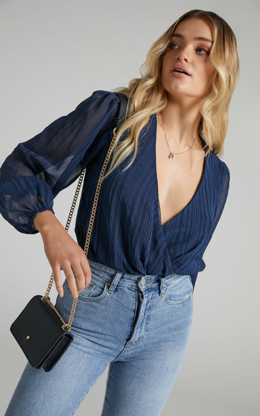 Meria Bodysuit - Textured Bodysuit in Navy