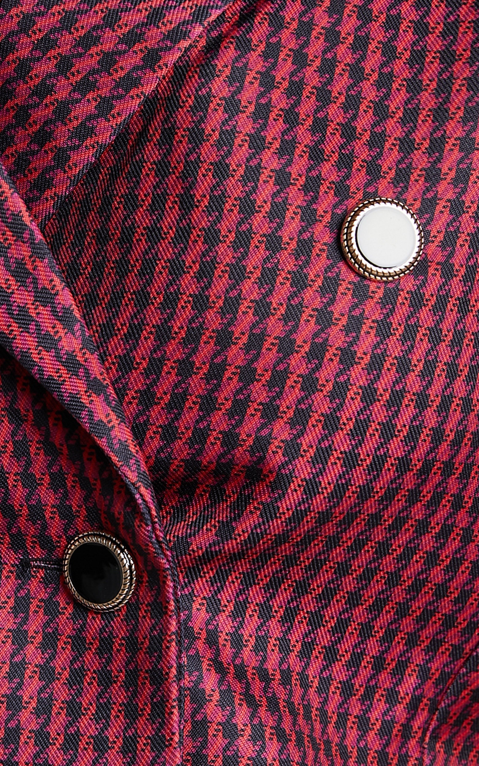 Merie Blazer - Cropped Double Breasted Houndstooth Blazer in Burgundy
