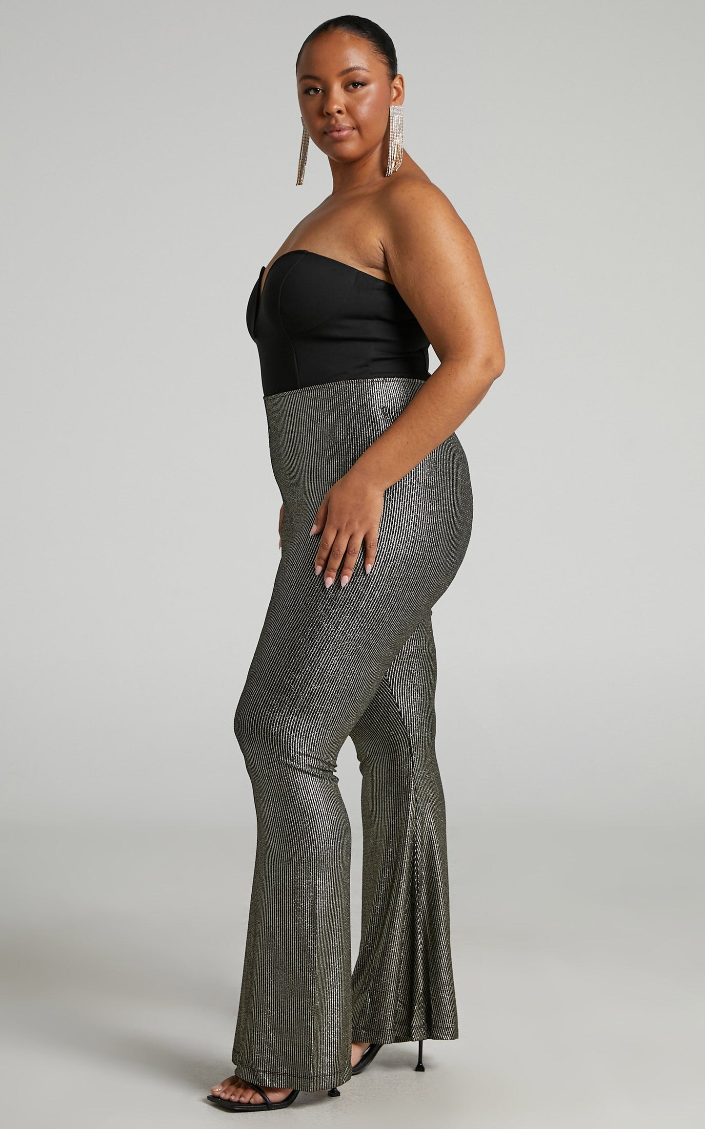 Merlin Pants - High Waisted Lurex Flared Pants in Black and Silver