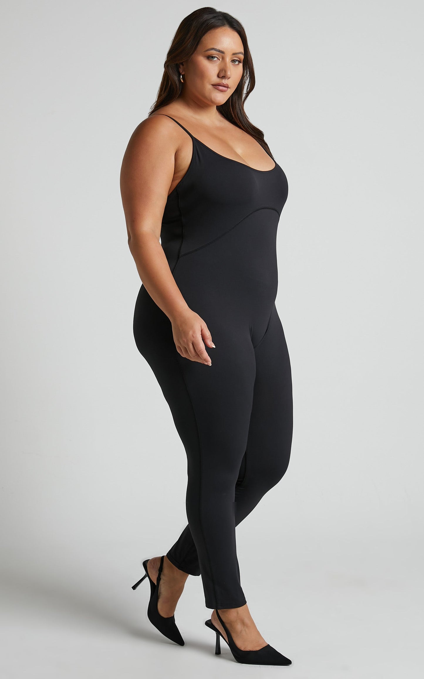 Merlinda Jumpsuit - Scoop Neck Bodycon Jumpsuit in Black