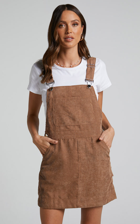 Mervin Dress - Corduroy Overall Dress in Mocha