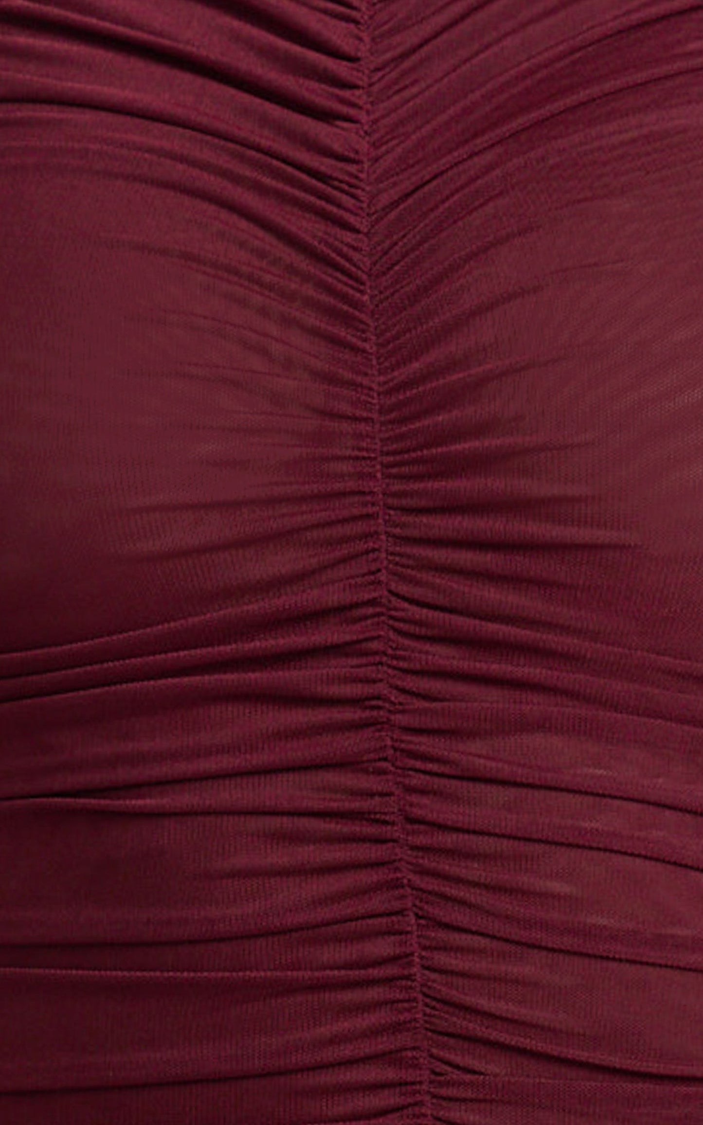 Metzie Maxi Dress - High Neck Gathered Mesh Dress in Burgundy