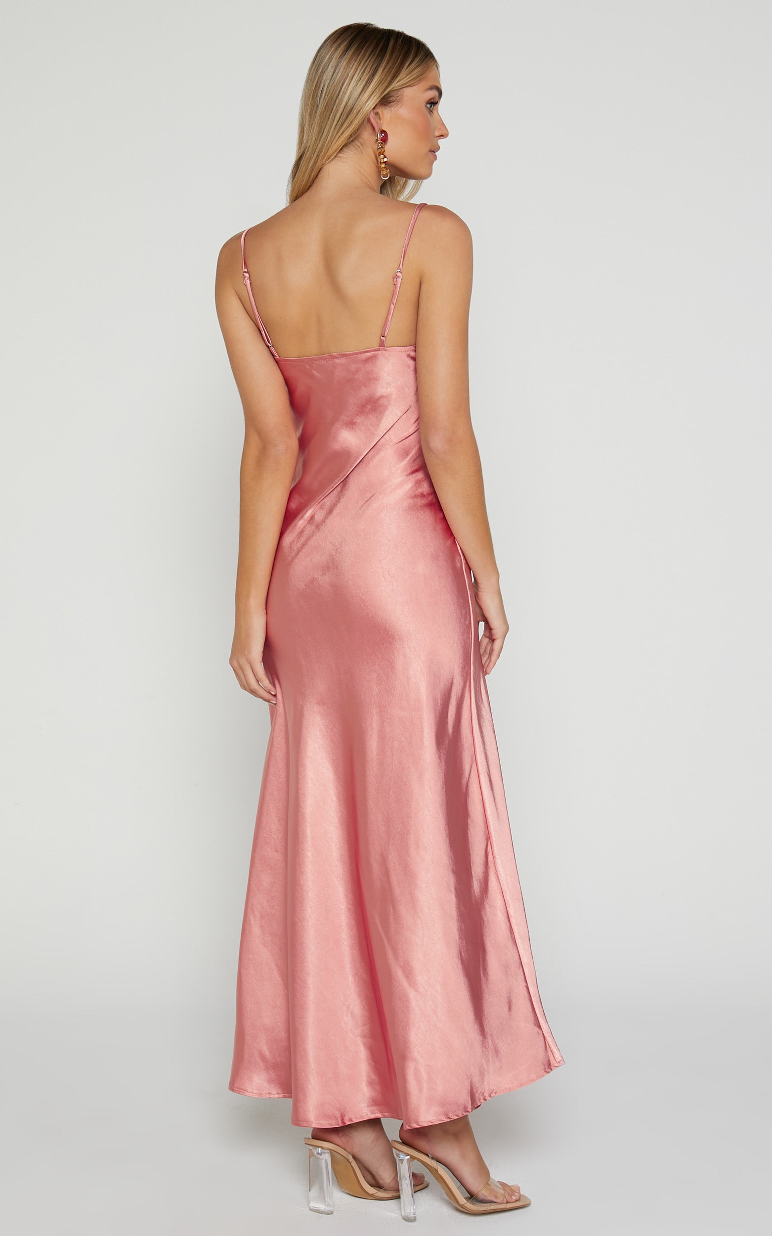 Mhelai Midi Dress - Ruched Chest Dress in Peached Coral