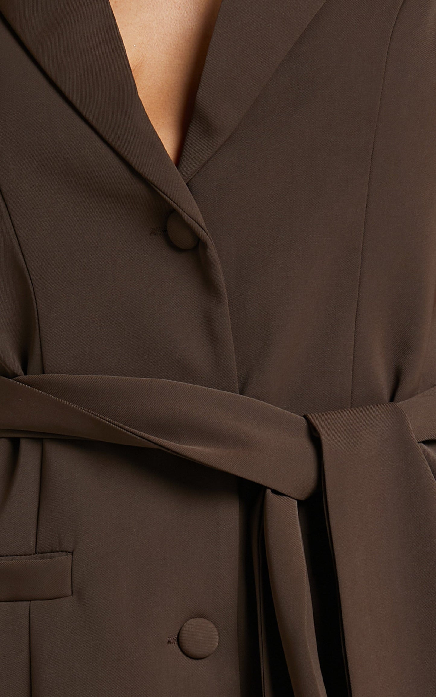 Mhina Mini Dress - Waist Tie Blazer Dress in Dark Oak