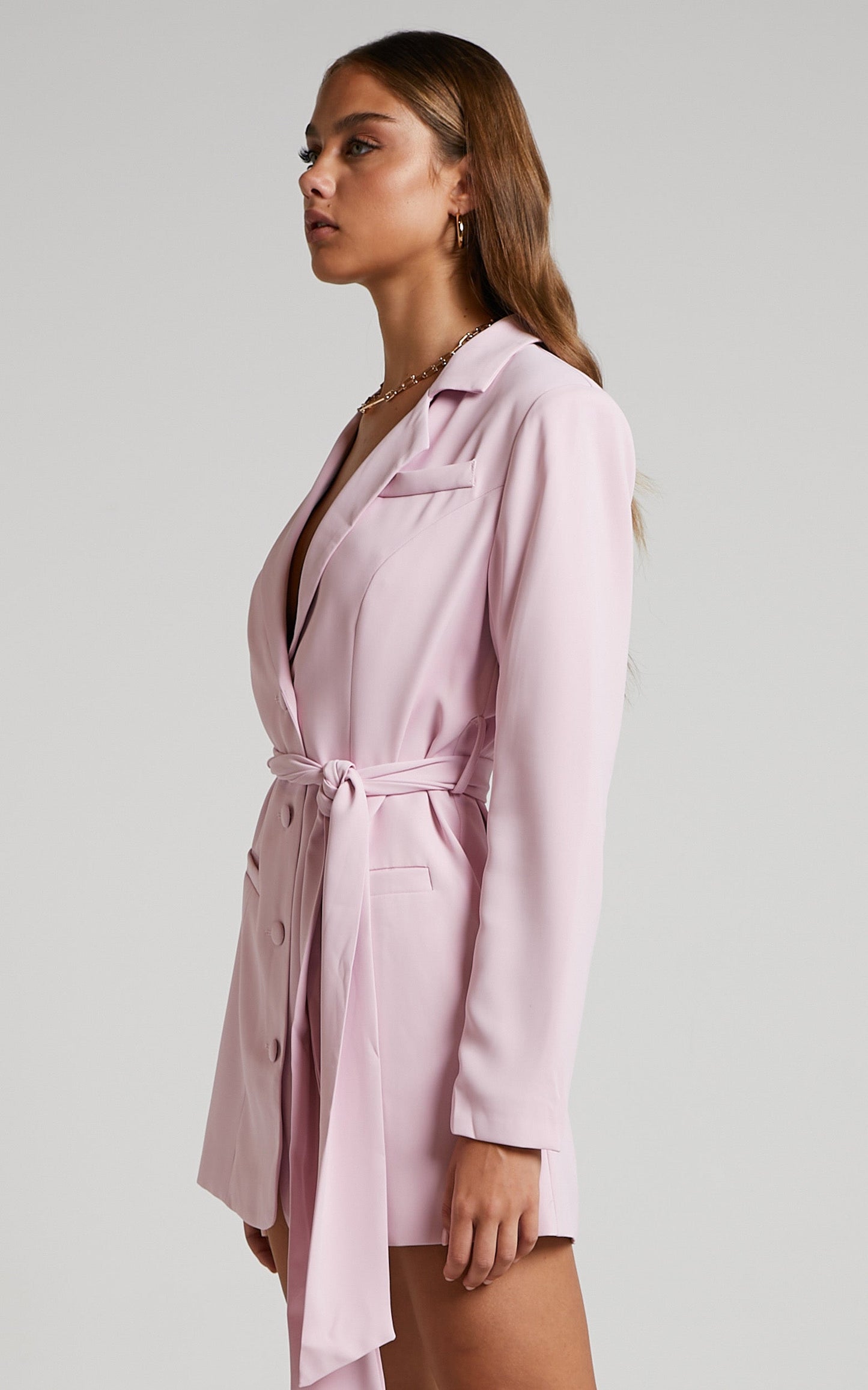Mhina Mini Dress - Waist Tie Blazer Dress in Pink